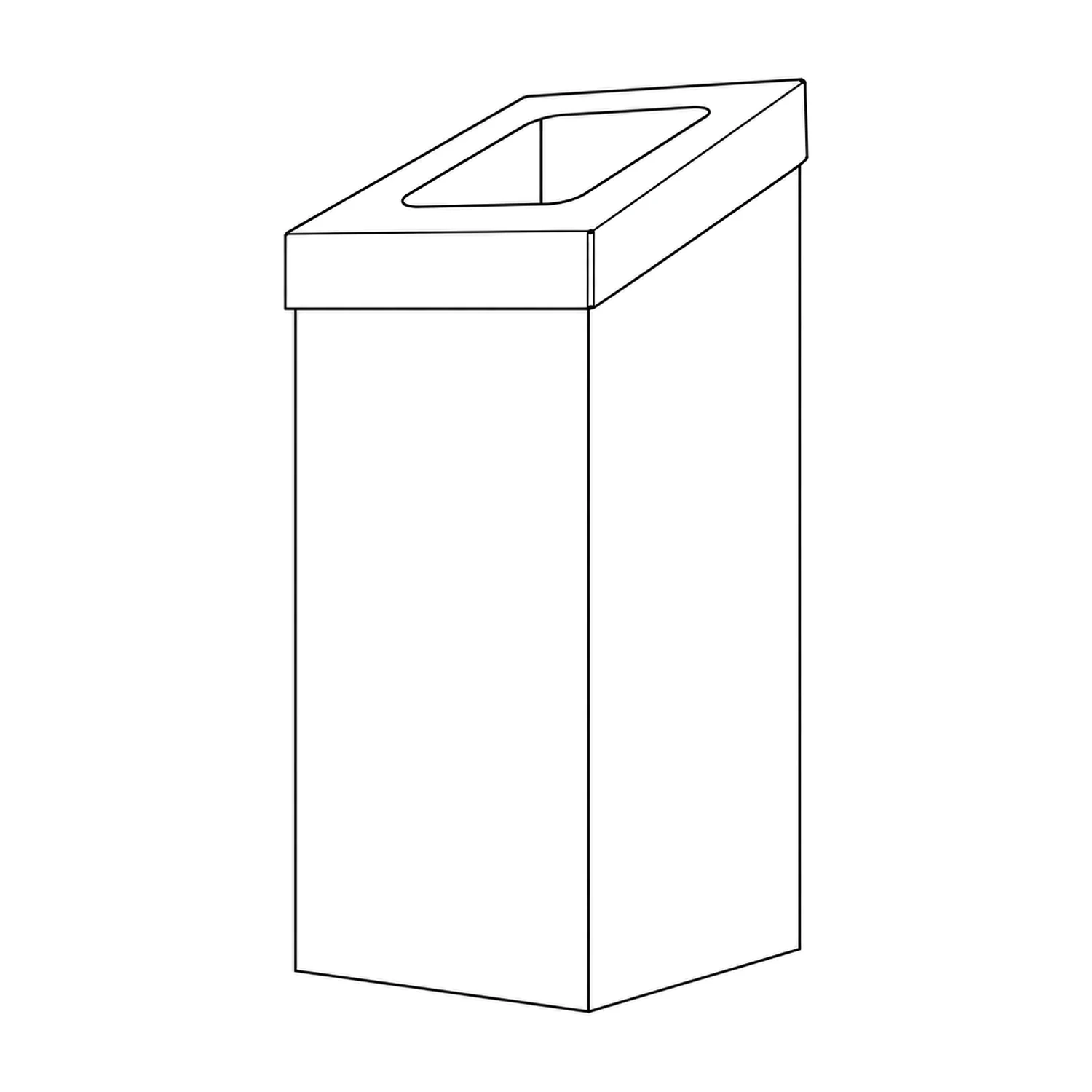 Line drawing of the cardboard angled bin with lid showing its panels and construction