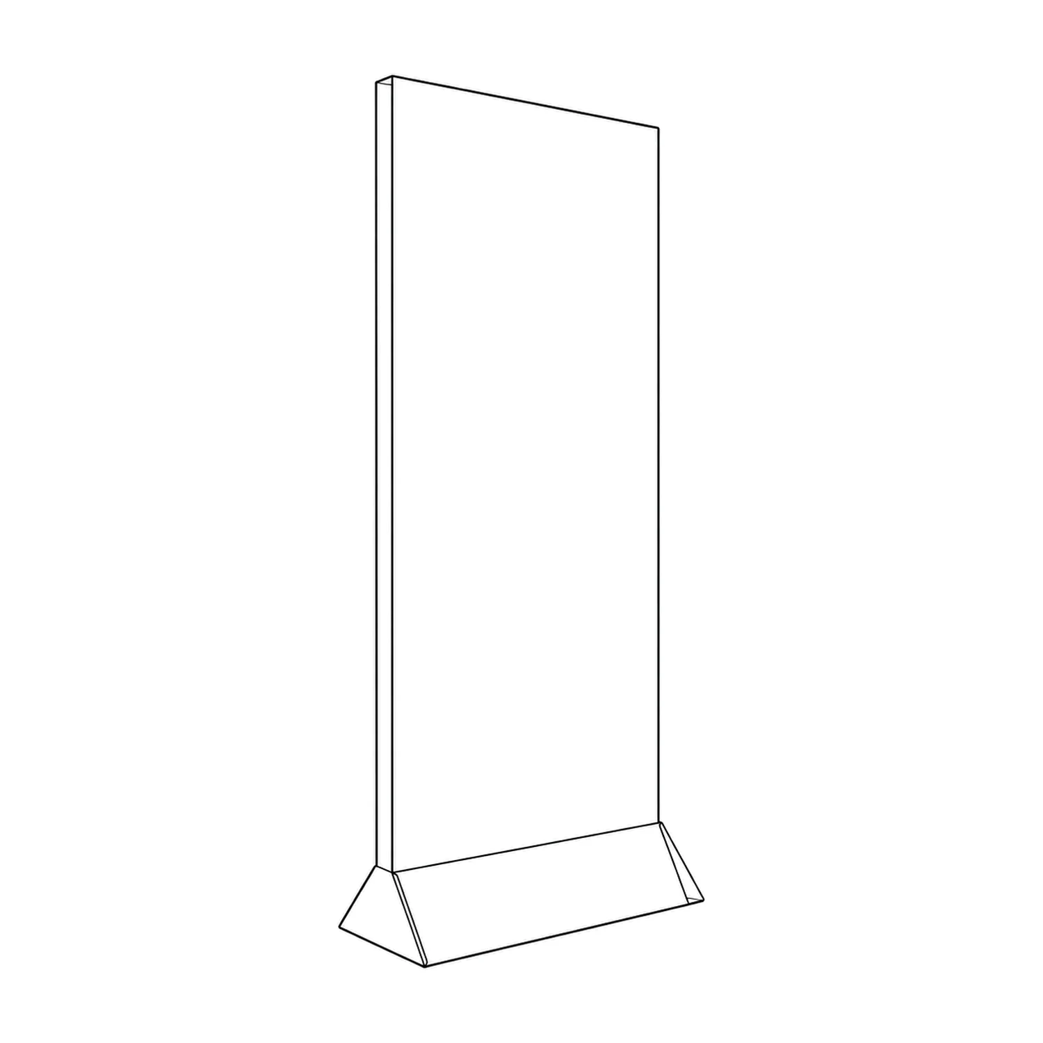 Line drawing of the cardboard banner stand showing its panels and construction