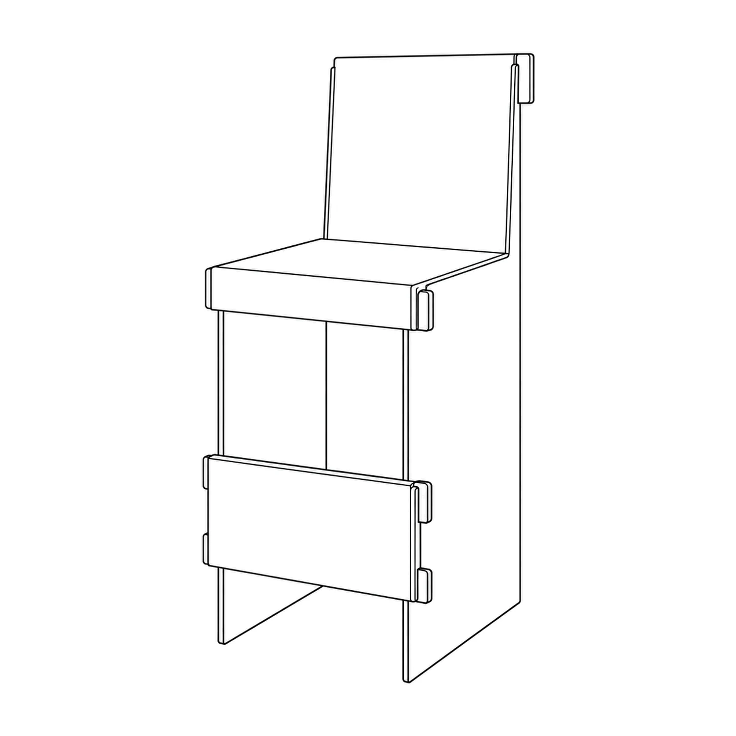 Line drawing of the Cardboard Bar Stool showing its panels and construction