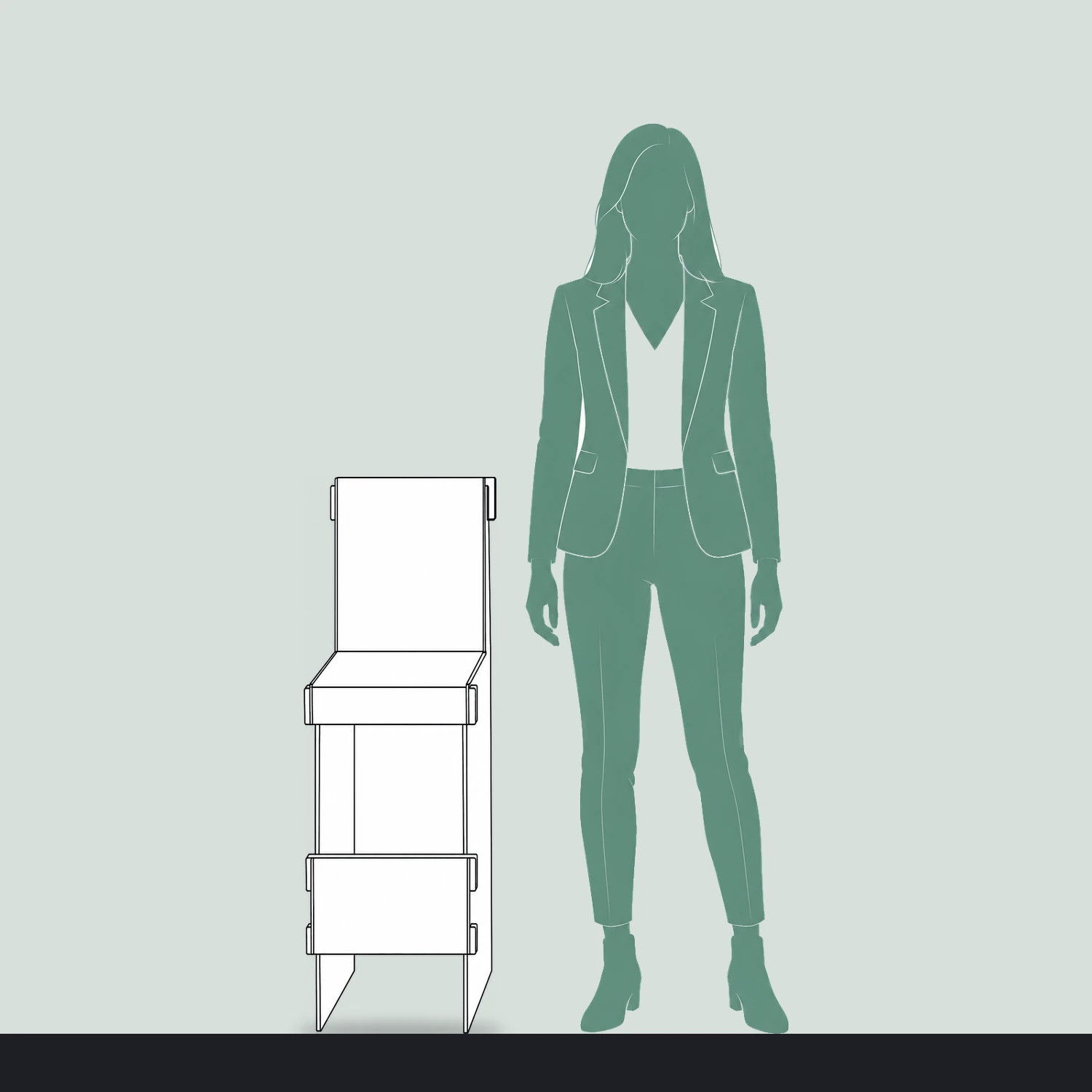 Cardboard Bar Stool shown to scale next to a 1.7m tall person