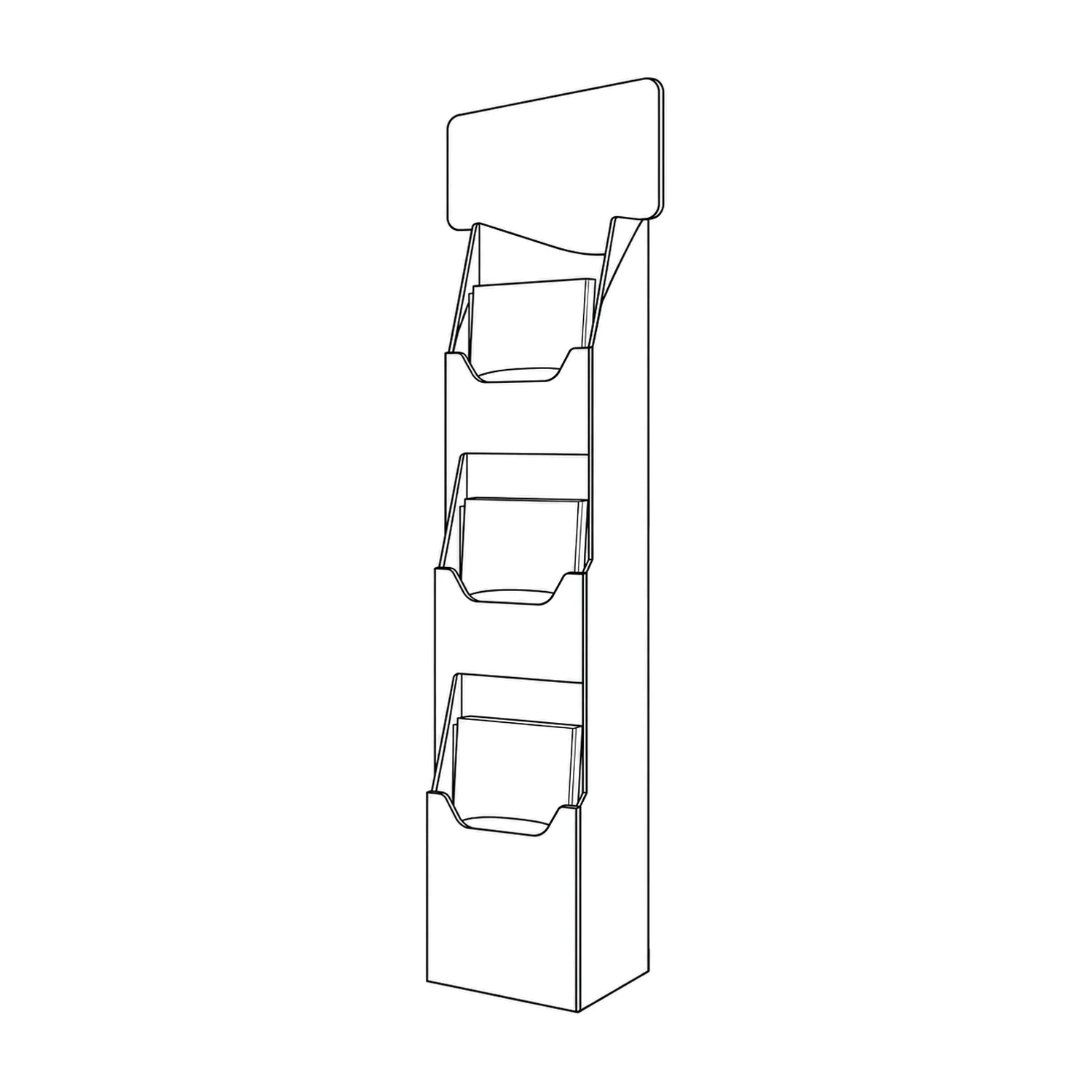 Line drawing of the Cardboard Literature Dispenser showing its panels and construction