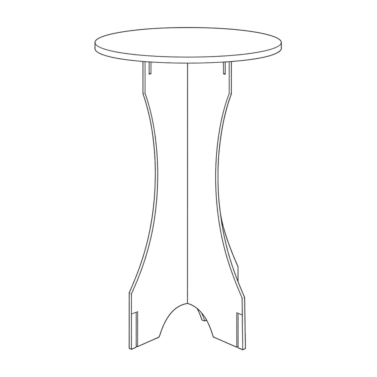 Line drawing of the Cardboard Poseur Table showing its panels and construction