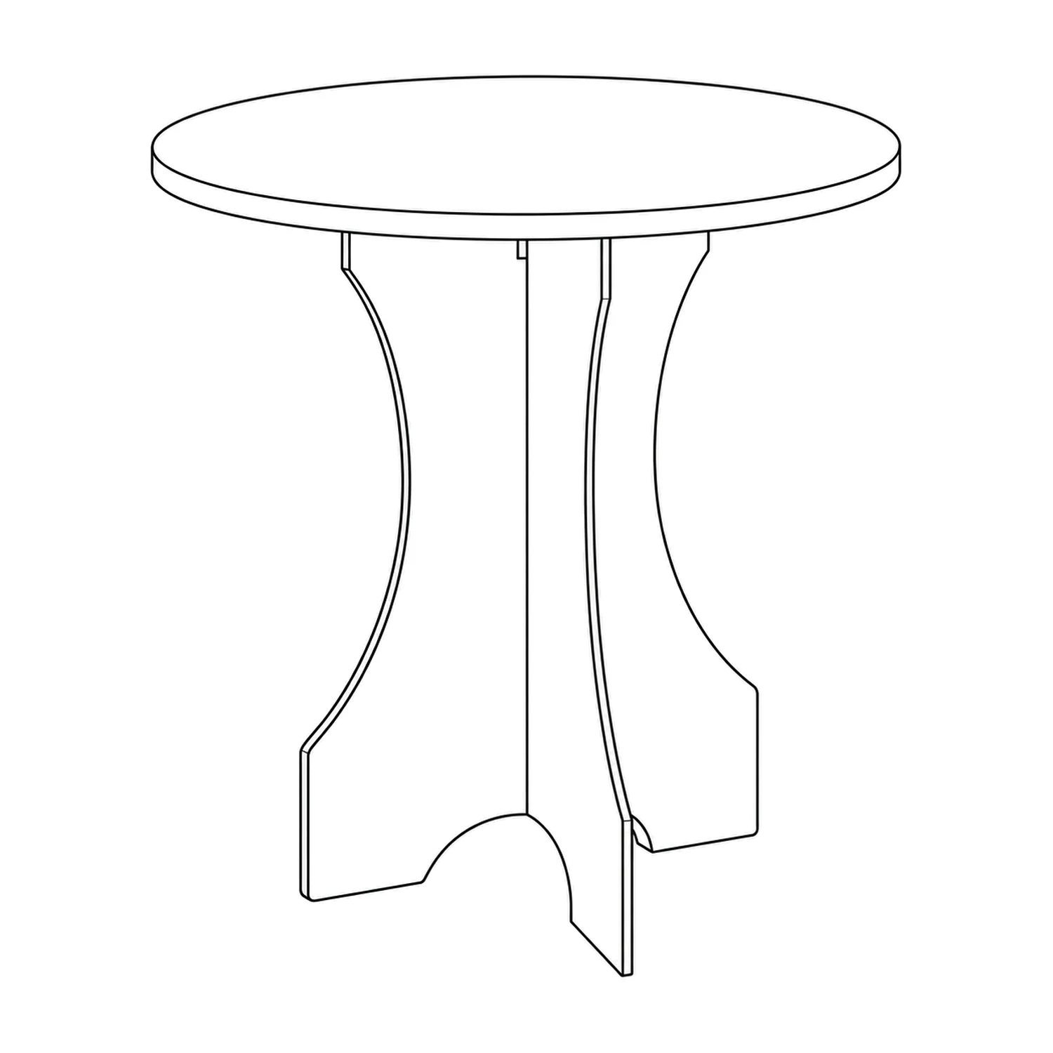 Line drawing of the Cardboard Round Table showing its panels and construction