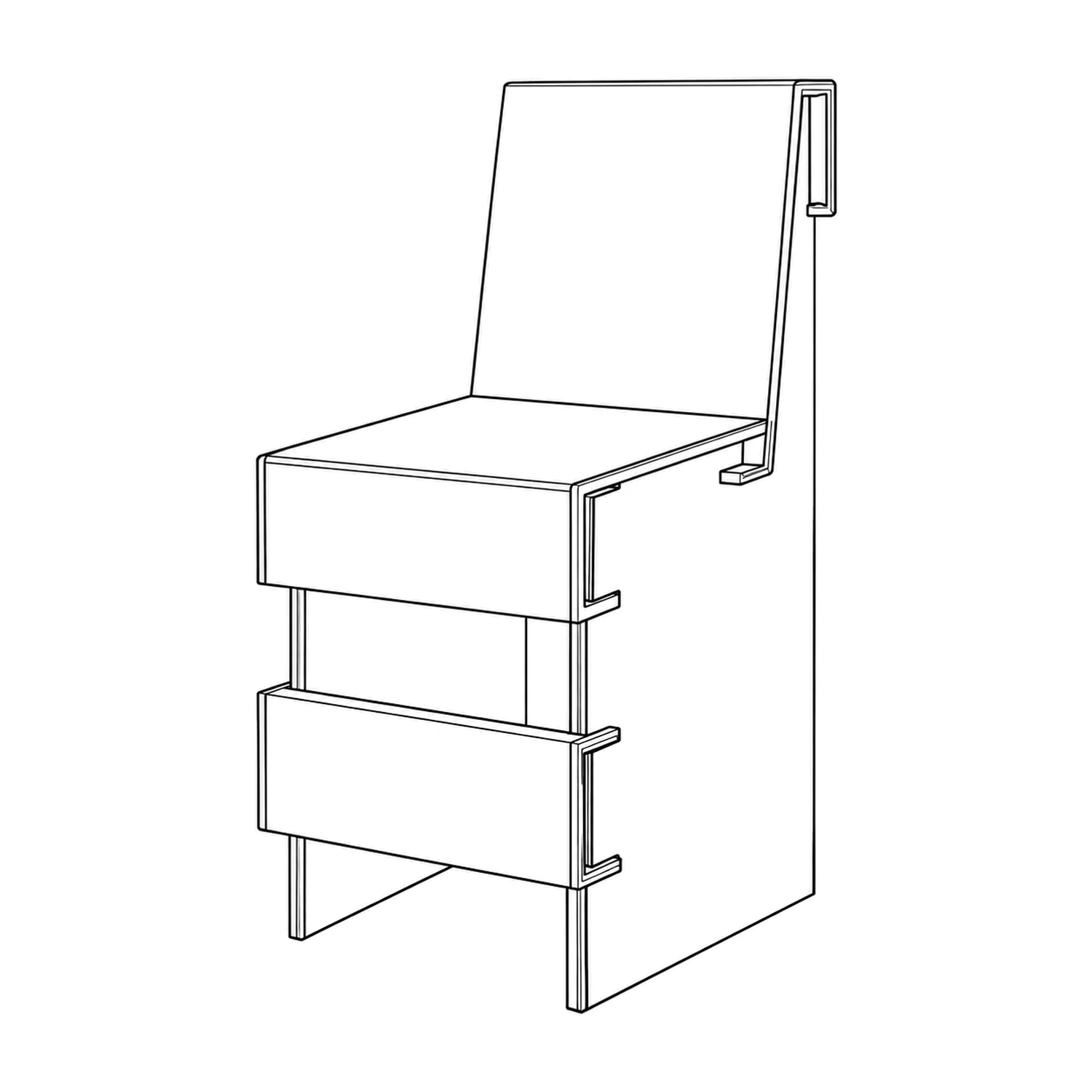 Line drawing of the Cardboard Seat with Backrest showing its panels and construction