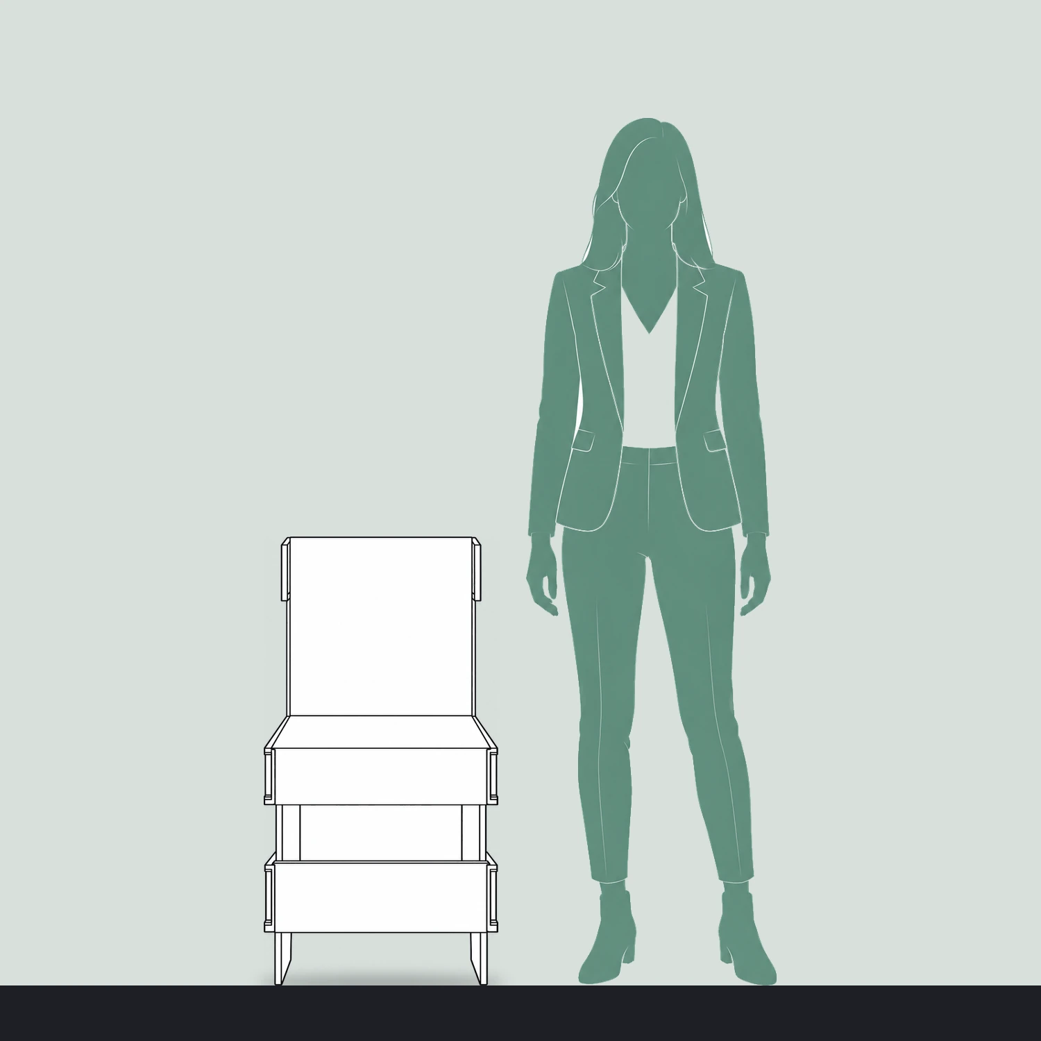 Cardboard Seat with Backrest shown to scale next to a 1.7m tall person