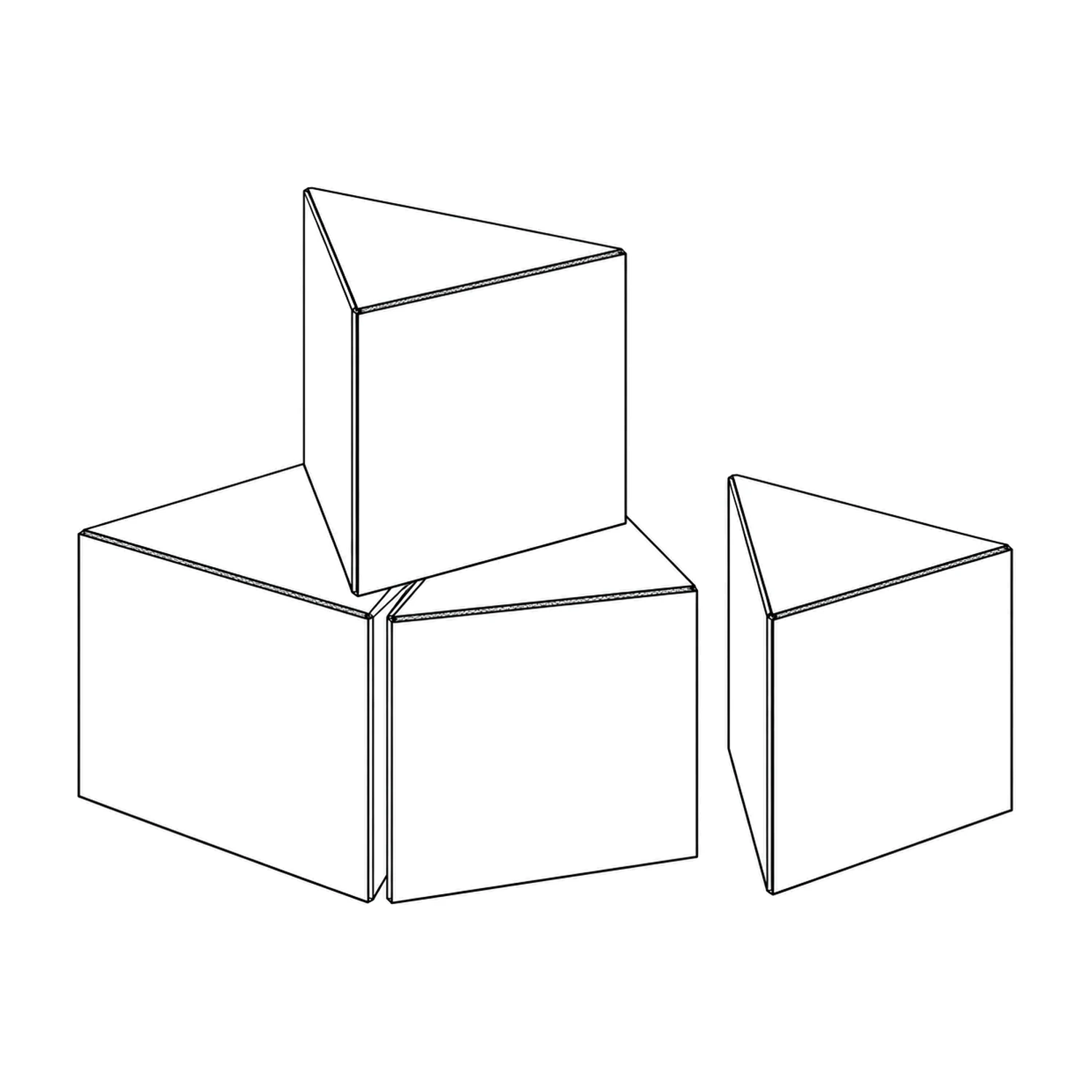 Line drawing of the cardboard stacking triangles - set of 4 showing its panels and construction