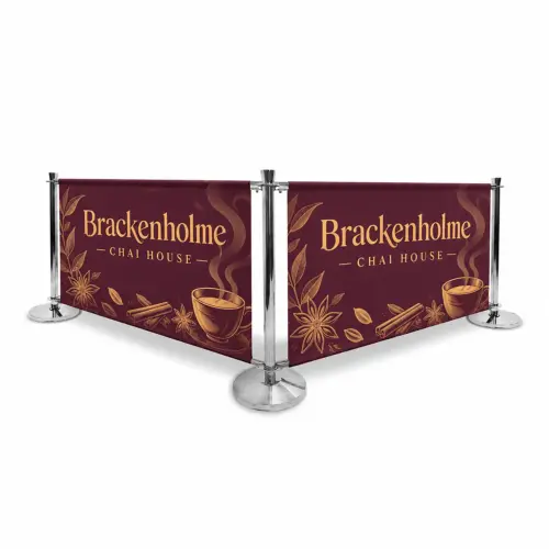 Chai Café Barrier Kit - Single-Sided - 2000mm - PVC, shown with example artwork
