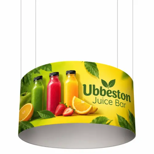 Circular Hanging Structure - 6000mm Dia x 1200mm H - Single-Sided, shown with example artwork