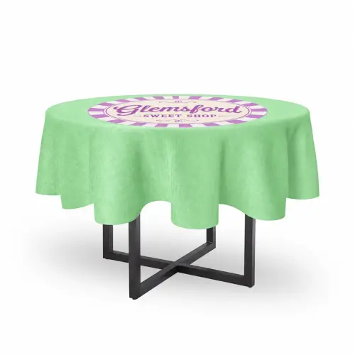 Circular Tablecloth for 6ft Diameter Table - Half Drop, shown with example artwork