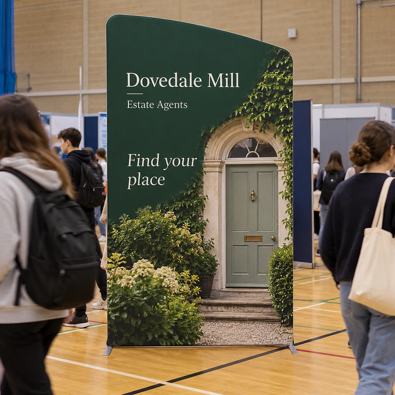 Display Wall A in use at an event, shown with an example design