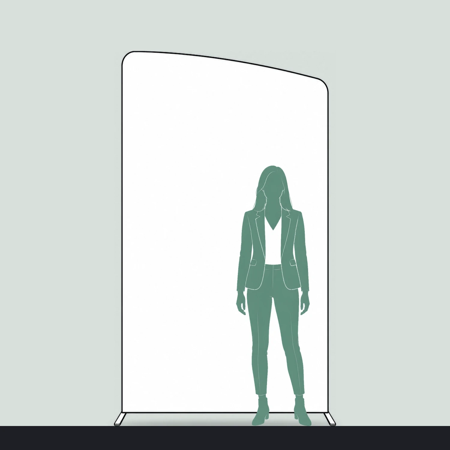 Line drawing of the Display Wall A shown to scale next to a 1.7m person