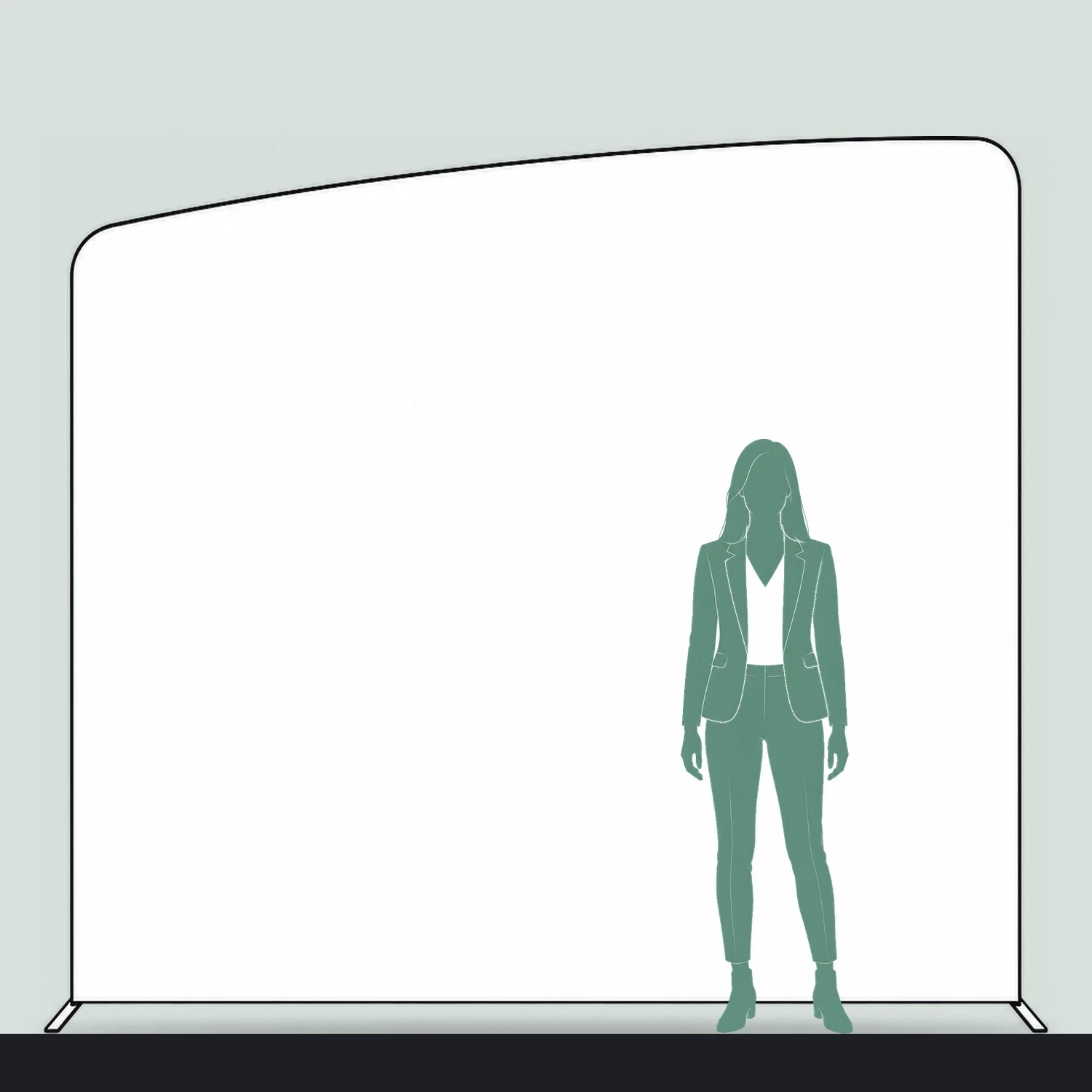 Line drawing of the Display Wall B shown to scale next to a 1.7m person