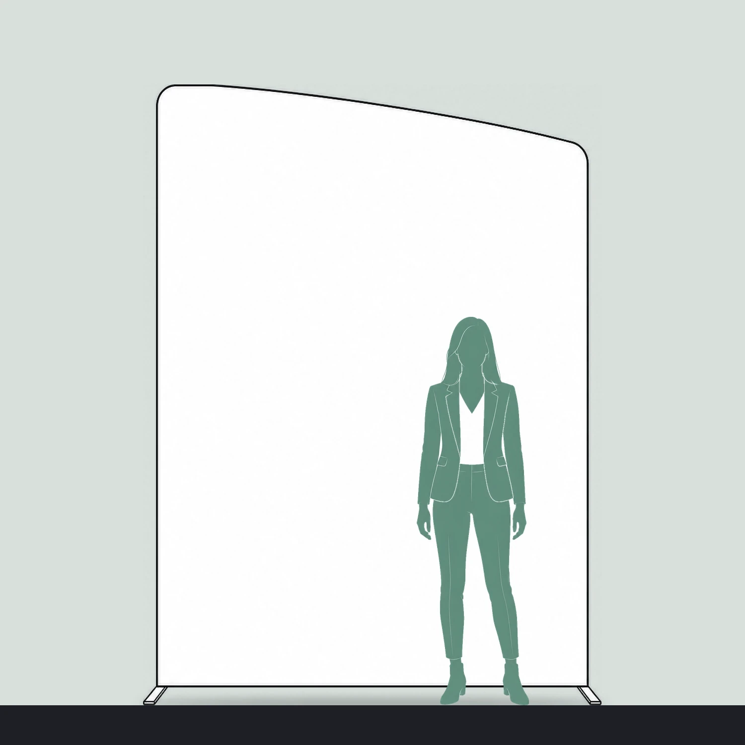 Line drawing of the Display Wall C shown to scale next to a 1.7m person