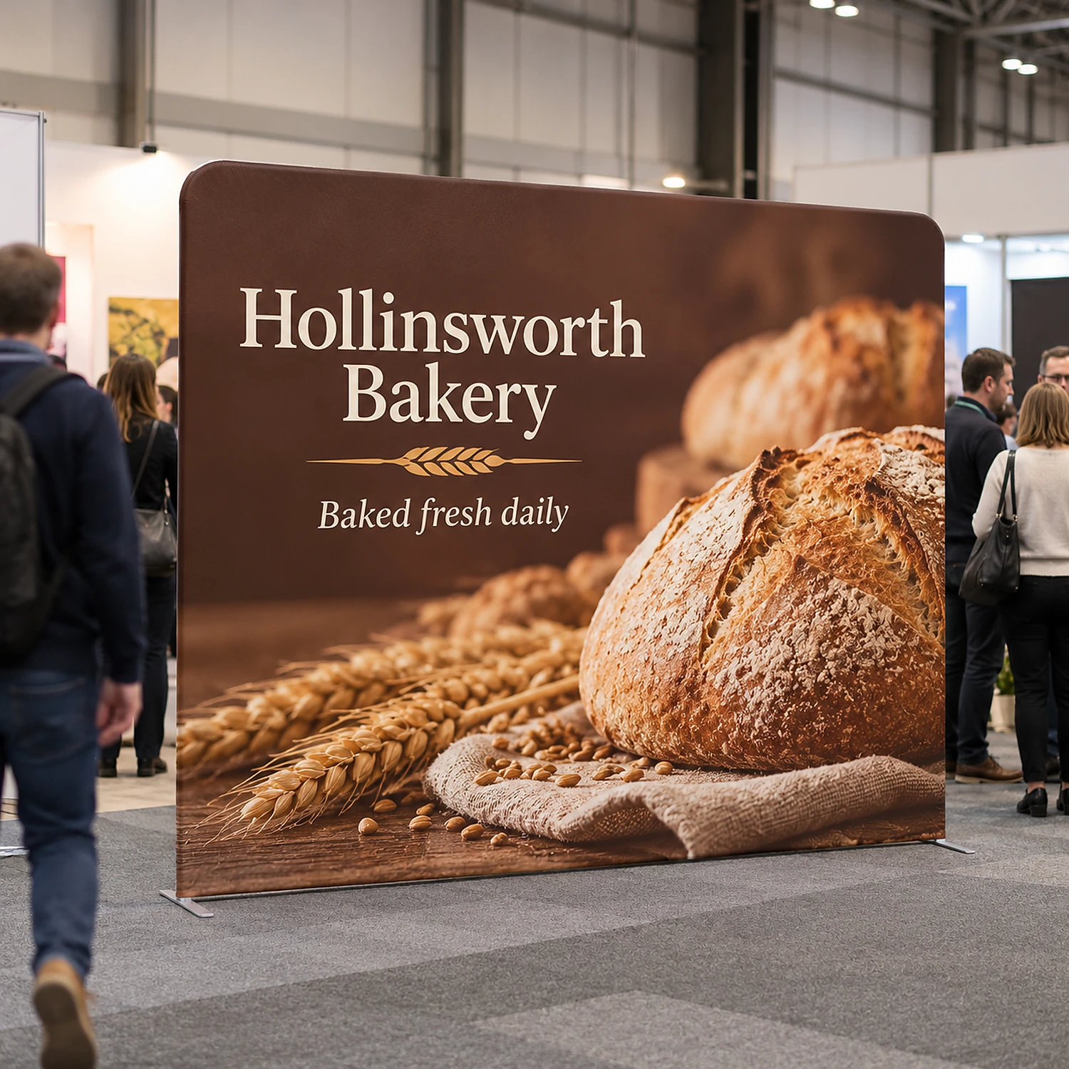 Display Wall F in use at an event, shown with an example design