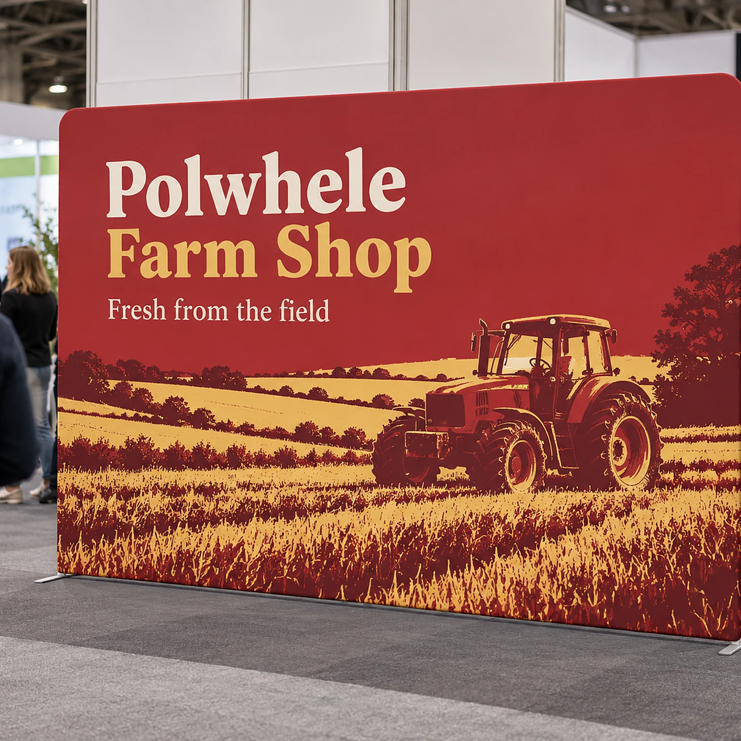 Display Wall F at a trade show, shown with an example design