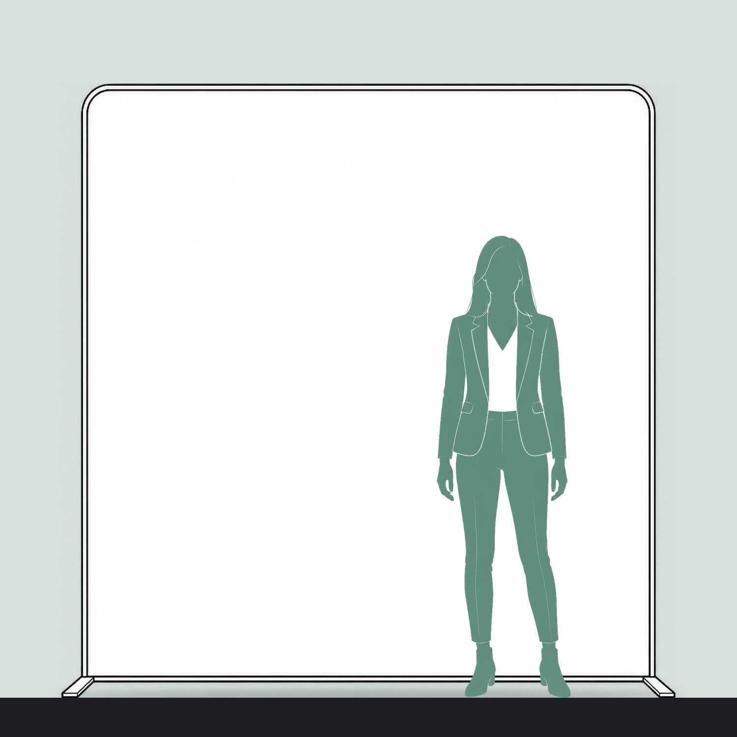 Line drawing of the Display Wall G shown to scale next to a 1.7m person