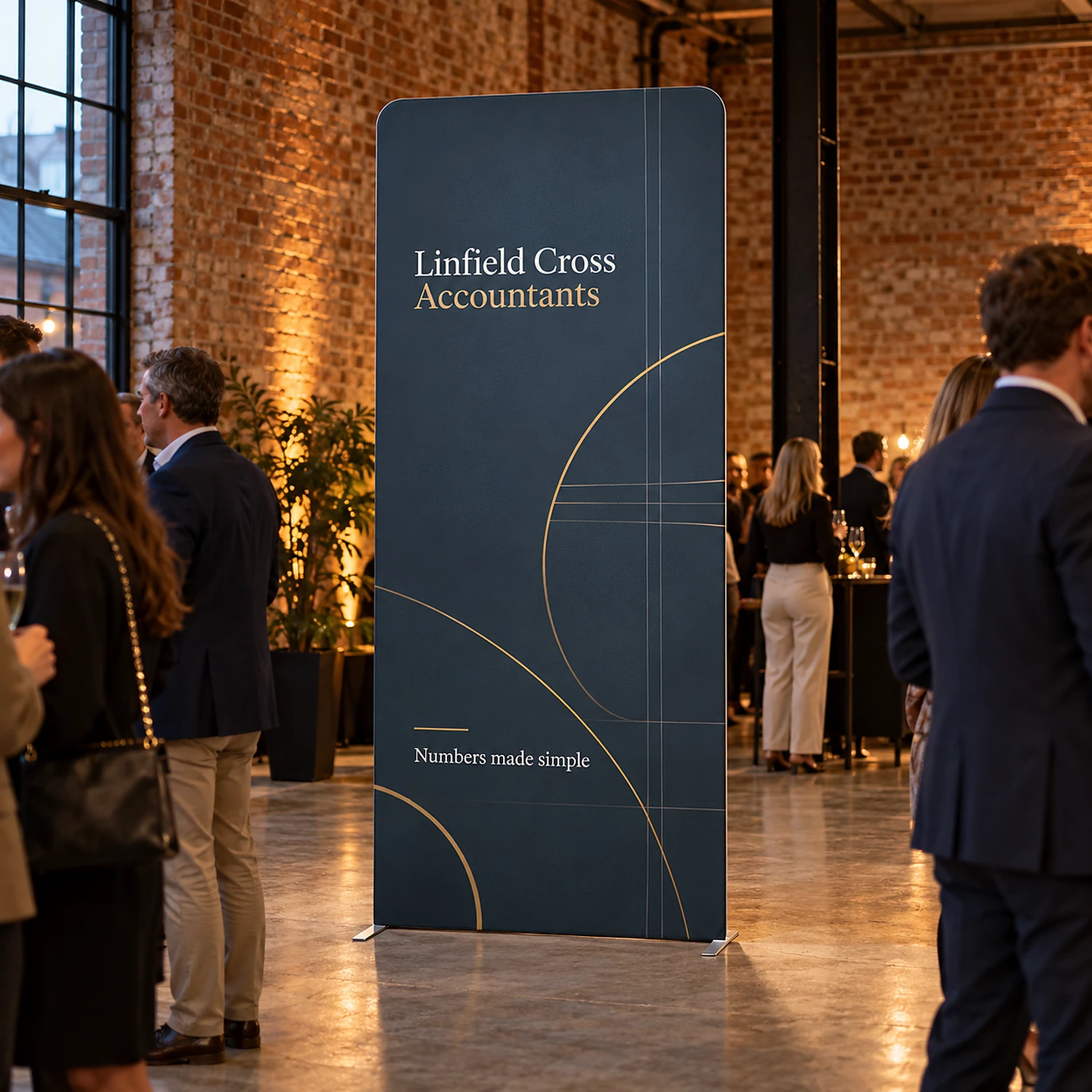 Display Wall I in use at an event, shown with an example design