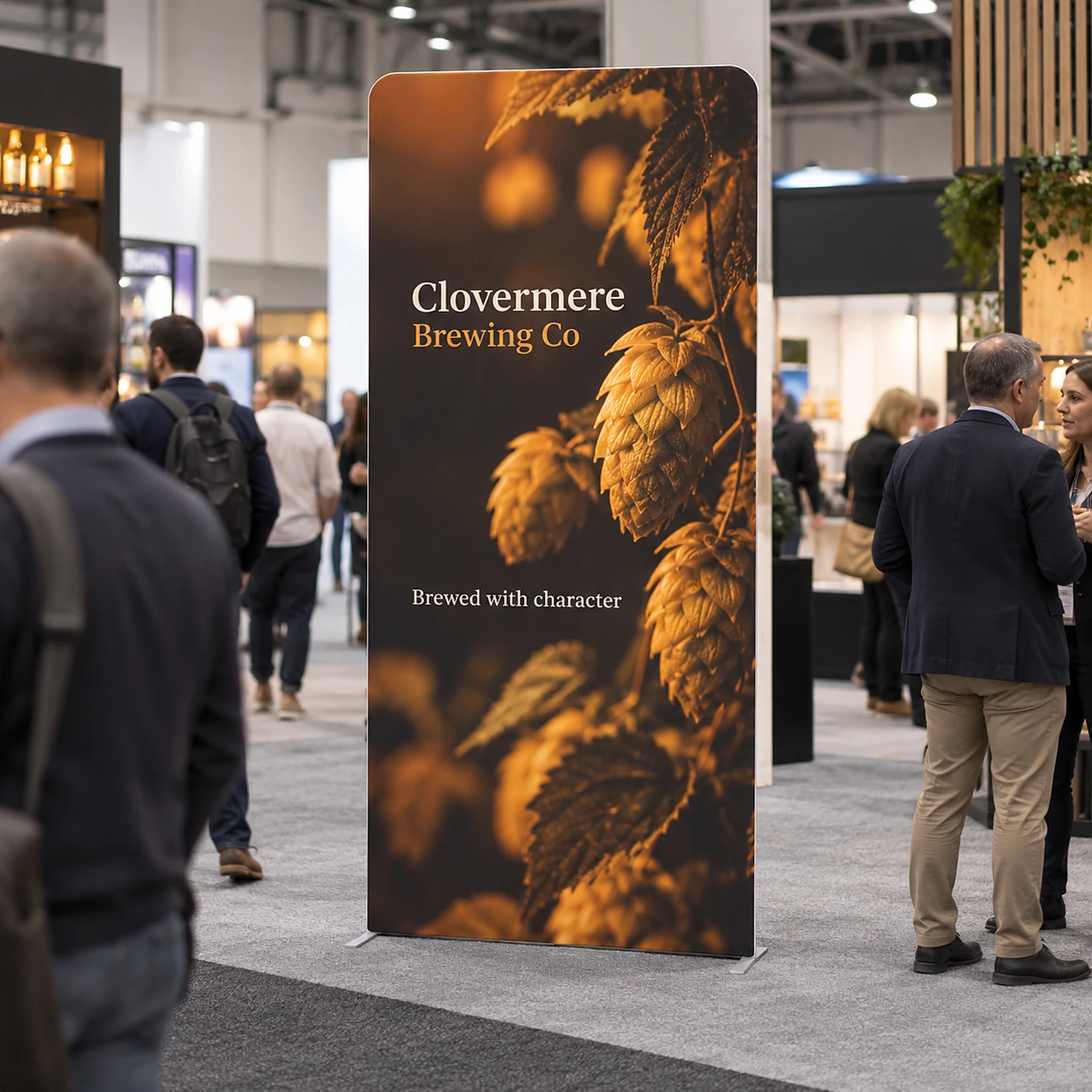 Display Wall I at a trade show, shown with an example design