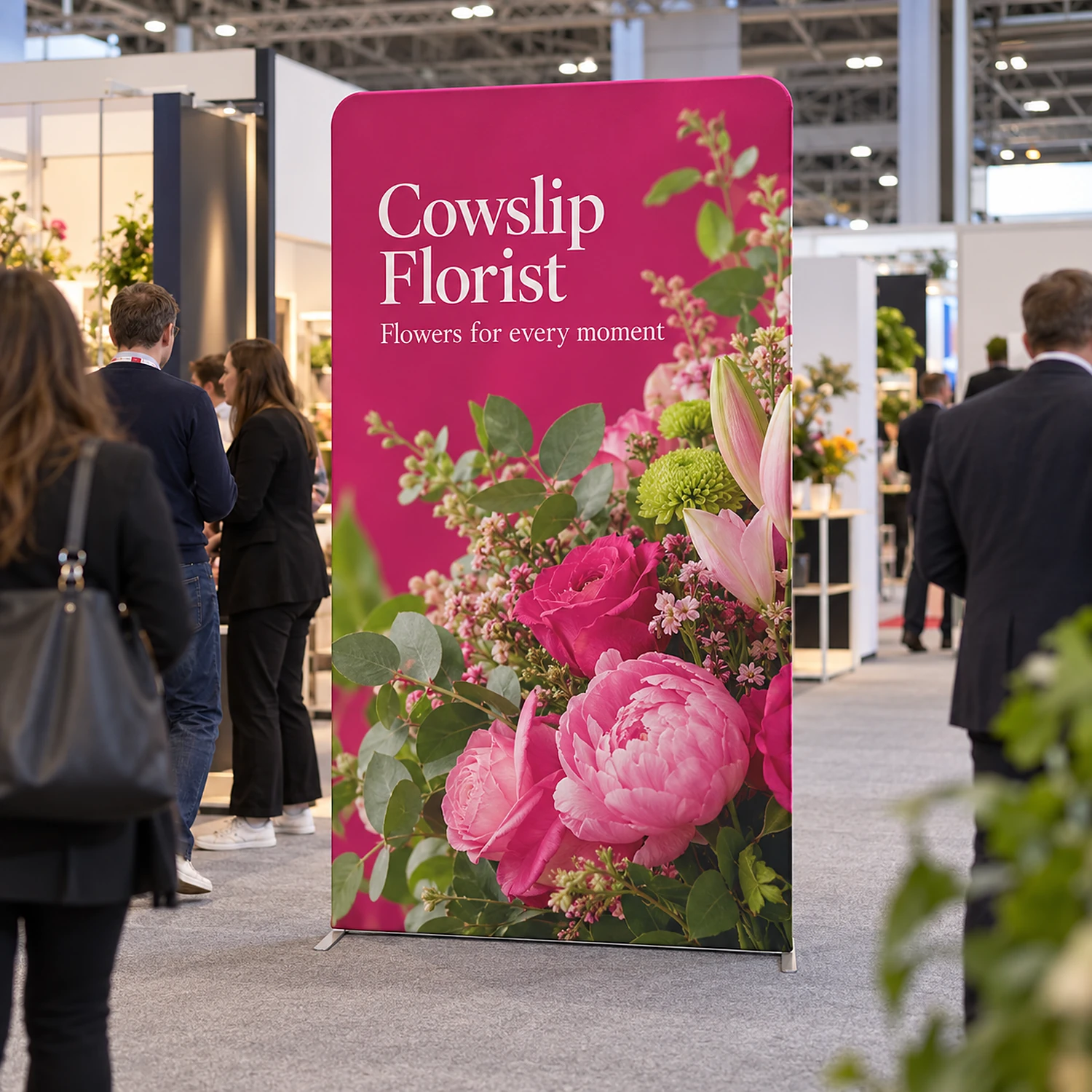 Display Wall K at a trade show, shown with an example design