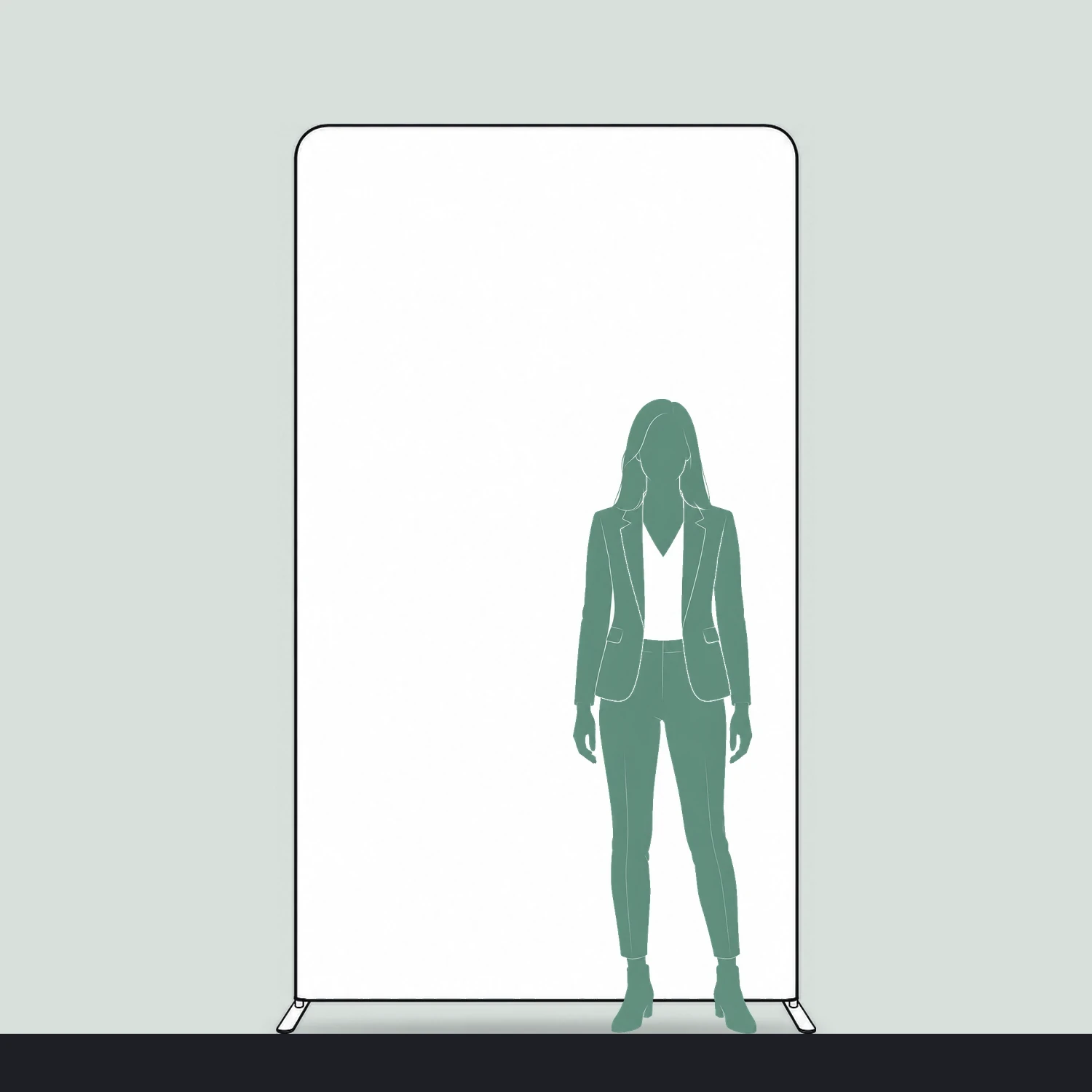Line drawing of the Display Wall K shown to scale next to a 1.7m person