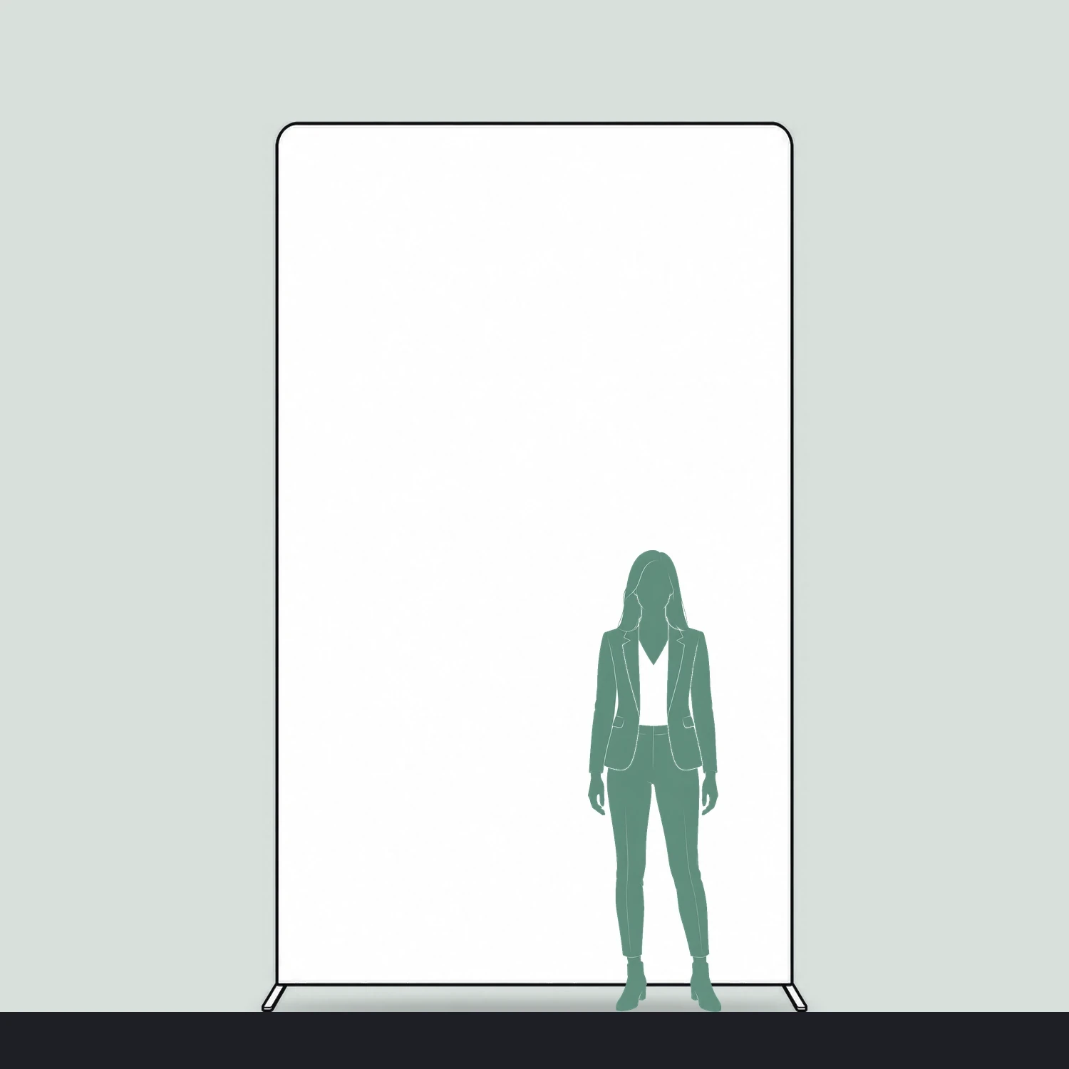Line drawing of the Display Wall L shown to scale next to a 1.7m person