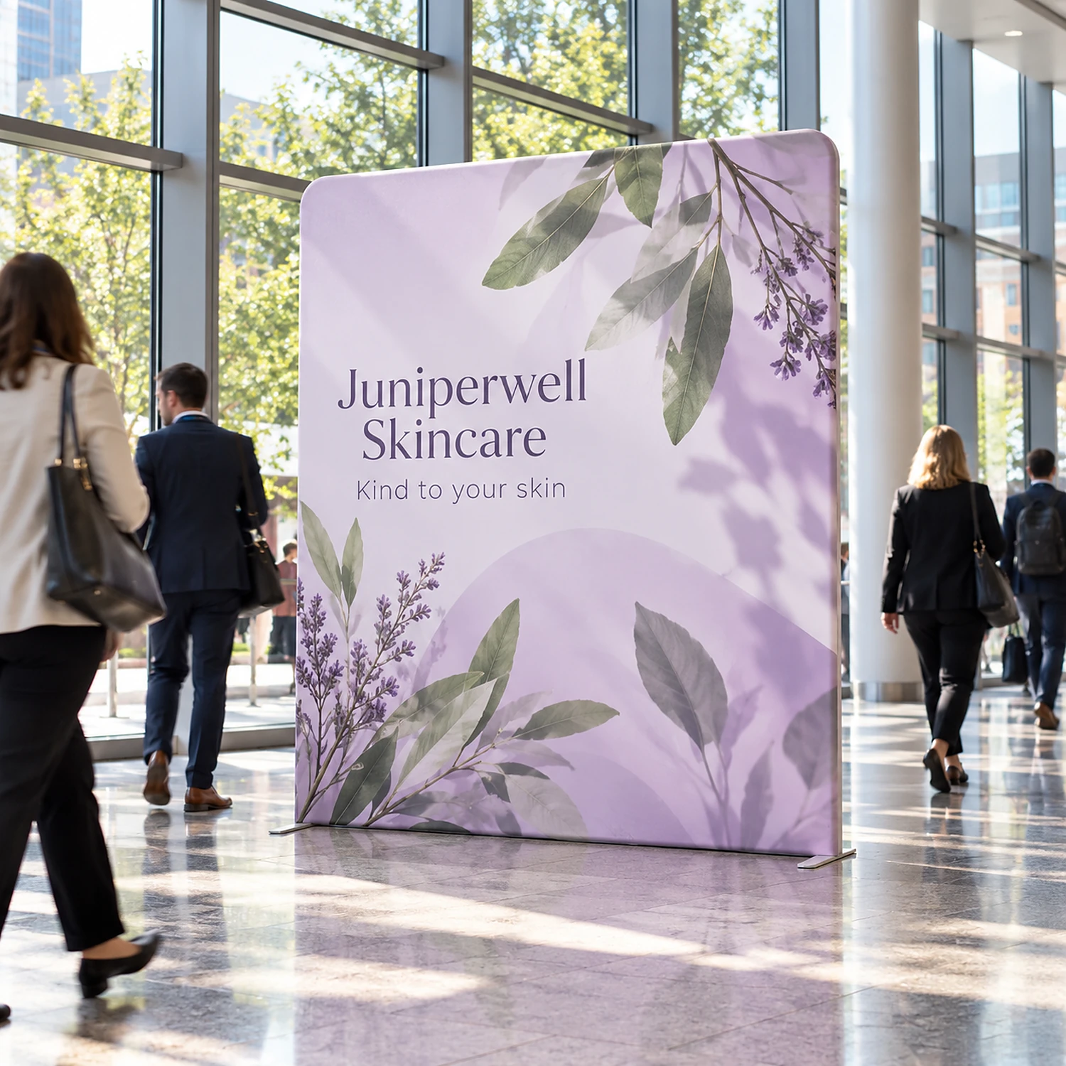 Display Wall M in a conference centre foyer, shown with an example design