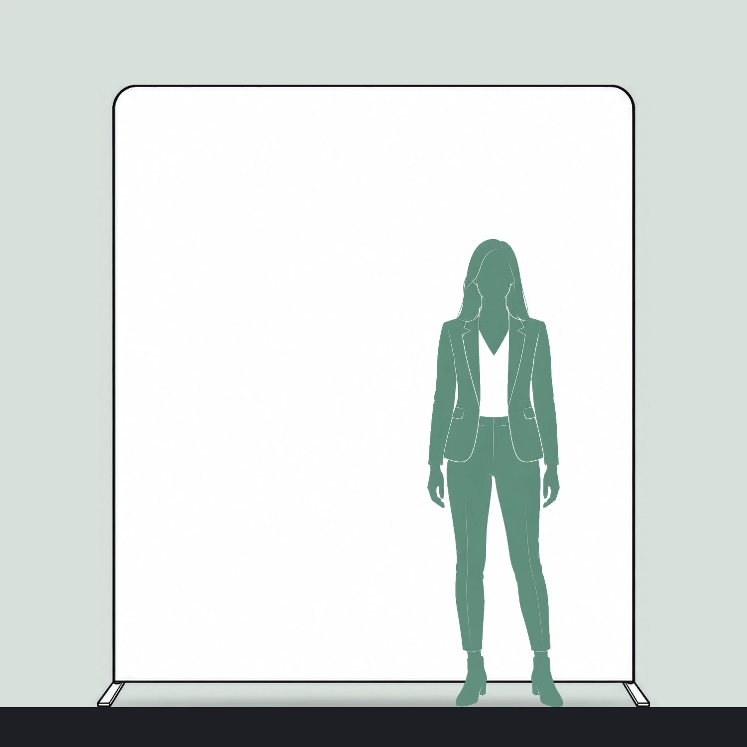 Line drawing of the Display Wall N shown to scale next to a 1.7m person