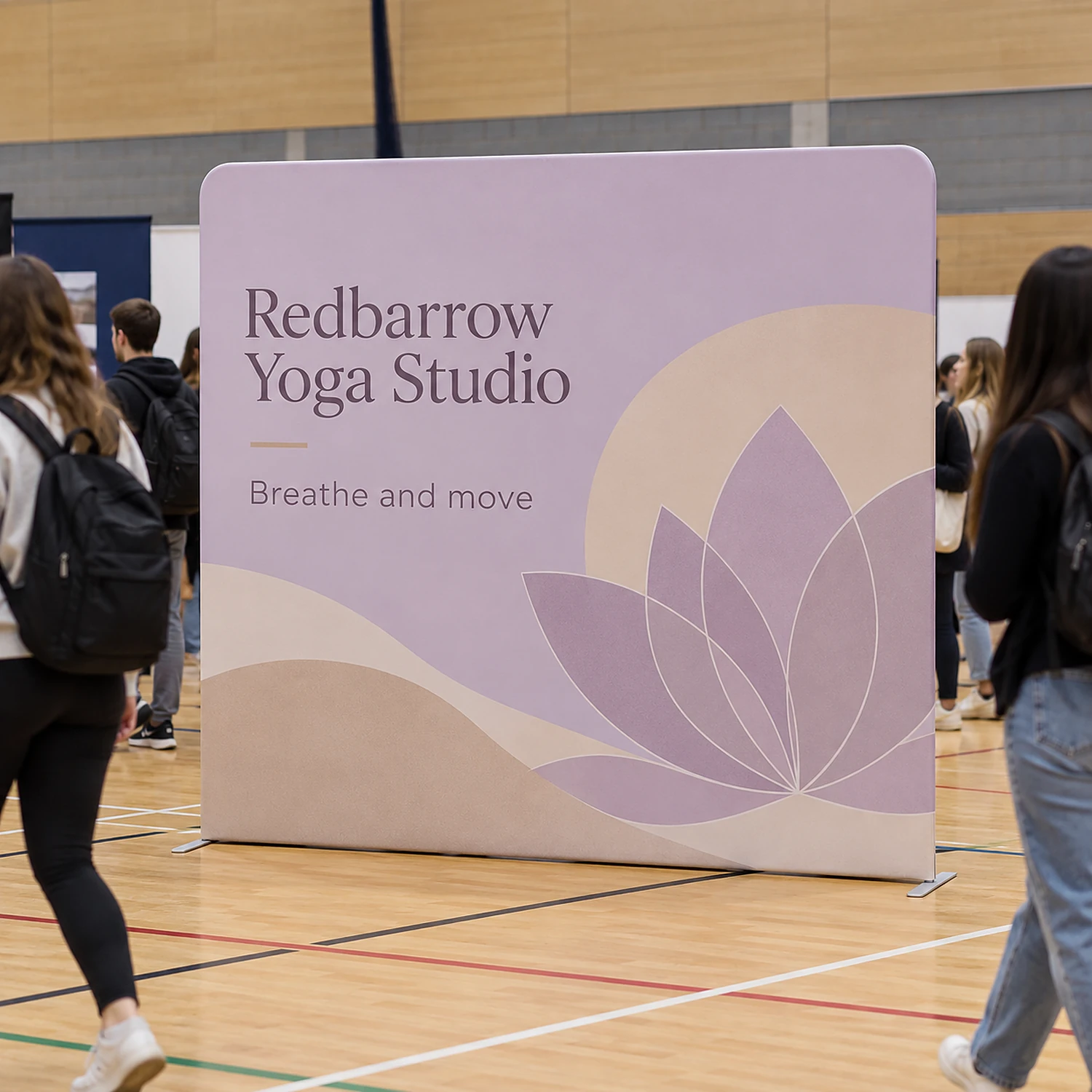 Display Wall P in use at an event, shown with an example design
