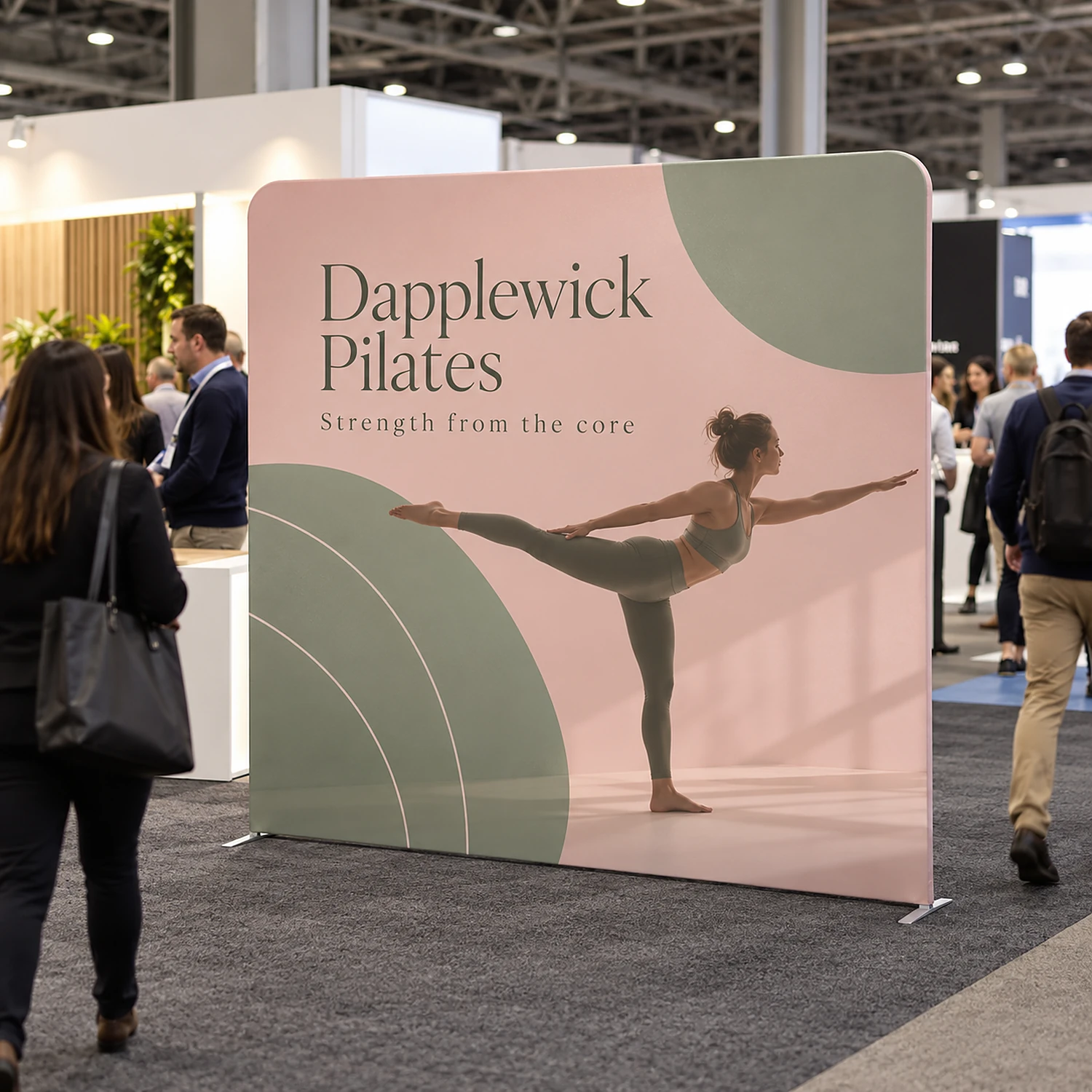 Display Wall P at a trade show, shown with an example design