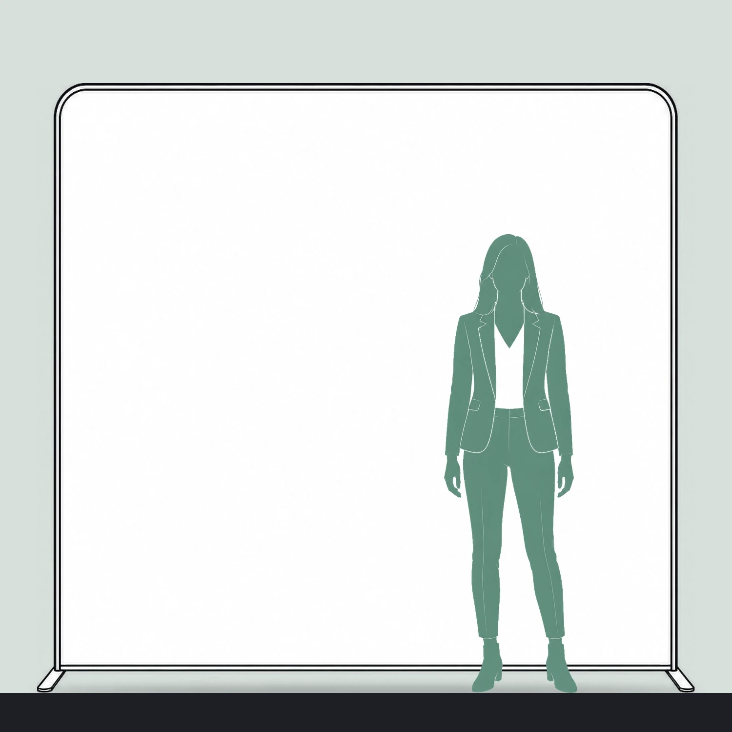 Line drawing of the Display Wall P shown to scale next to a 1.7m person