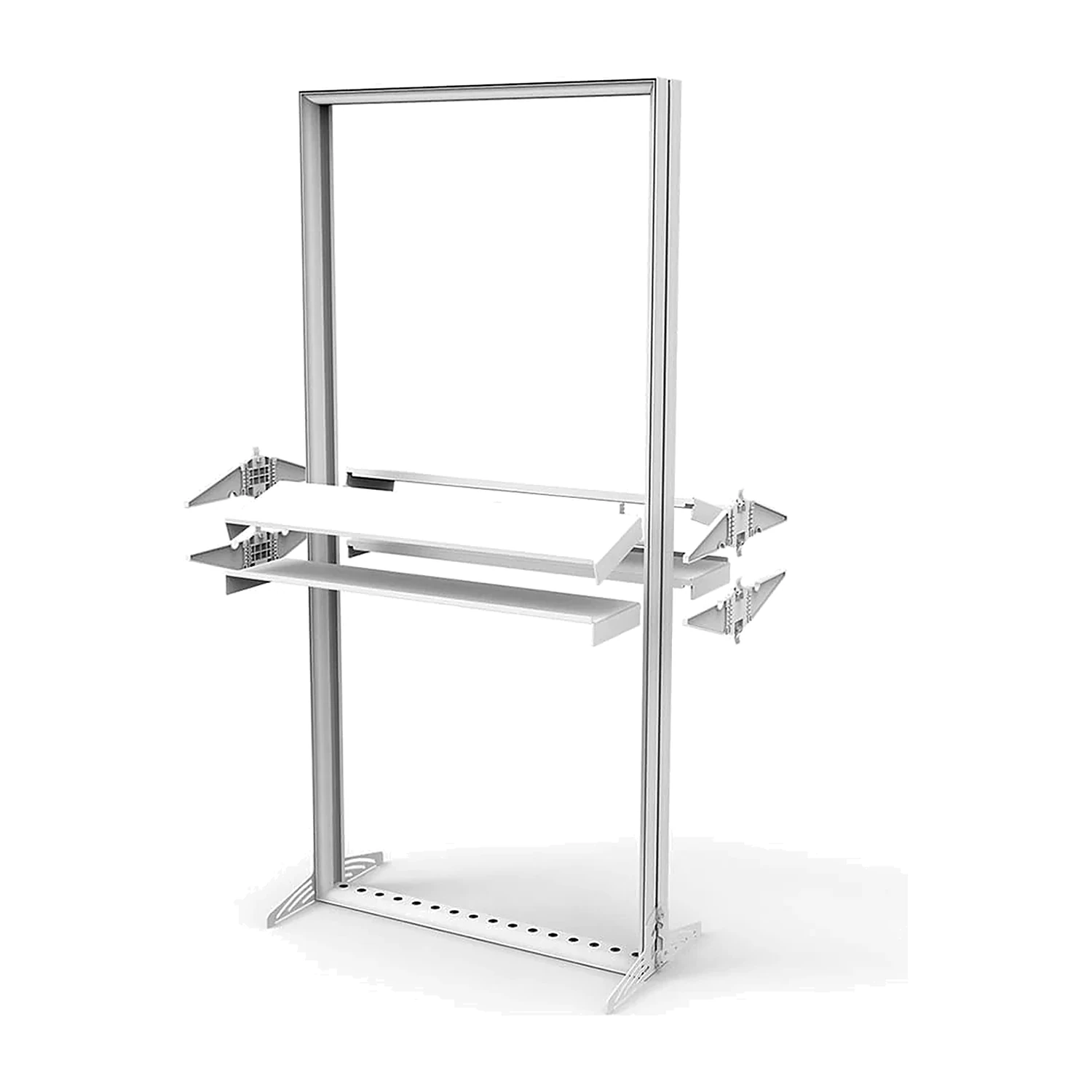 Double-sided shelves fitted to a lightbox frame
