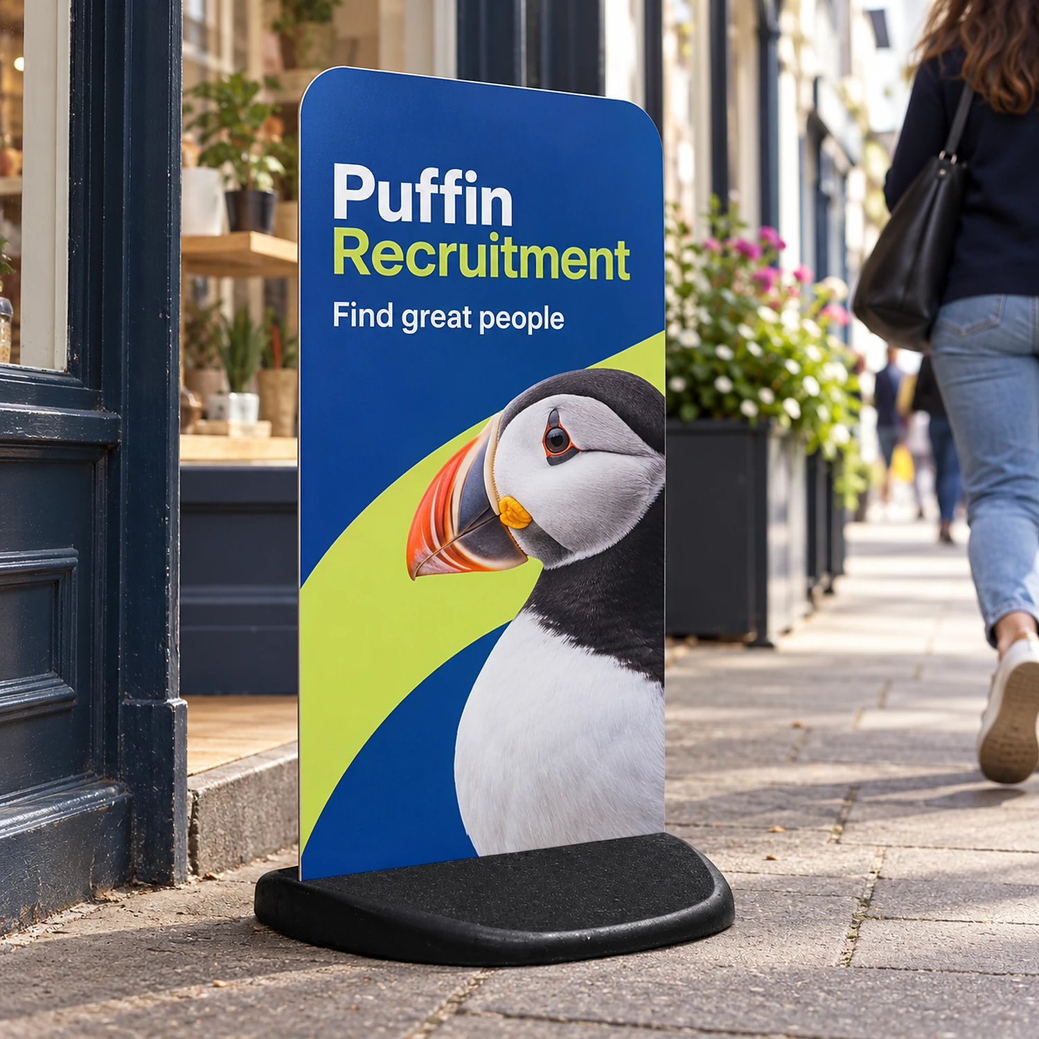 Ecoflex Extra pavement sign outside a high-street shop