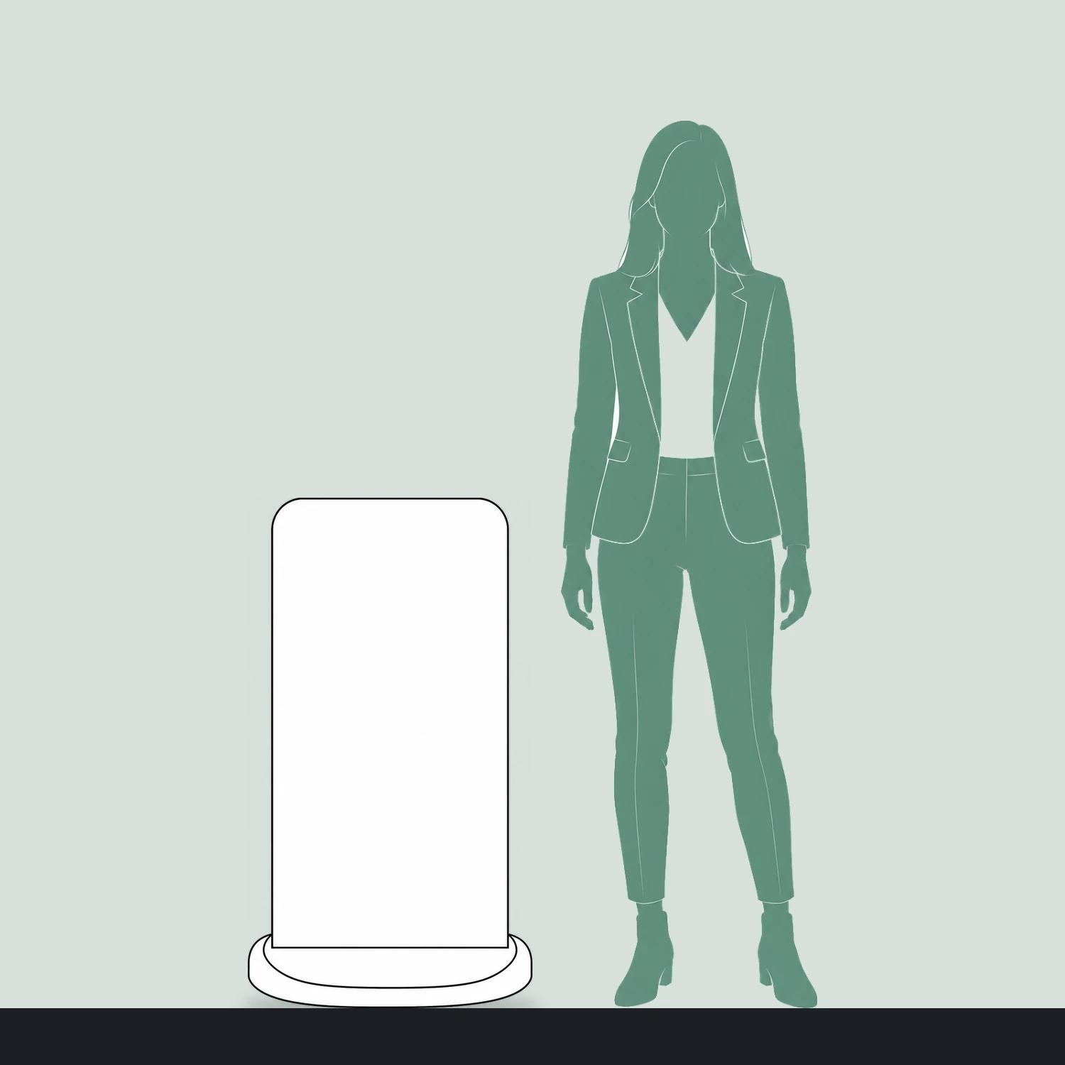 Ecoflex Extra pavement sign size guide, 545mm wide x 978mm high, shown next to a person for scale