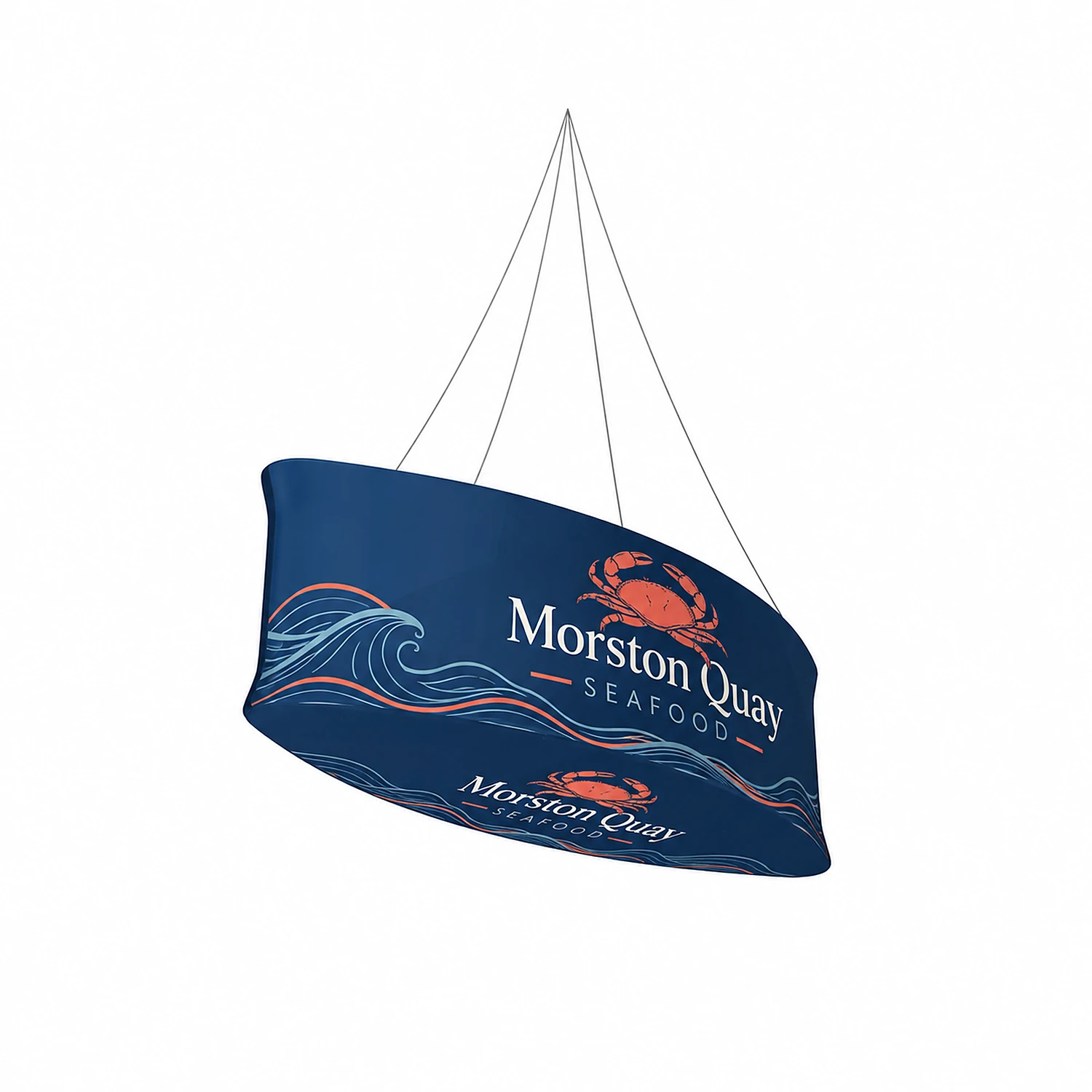Ellipse Blimp - Hanging Banner System - Double-Sided - 12ft x 48in, shown with example artwork
