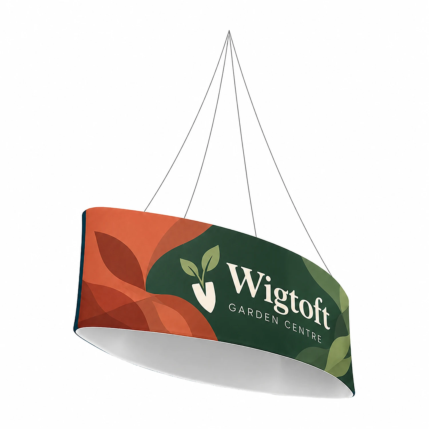 Ellipse Blimp - Hanging Banner System - Double-Sided - 12ft x 48in, shown with example artwork