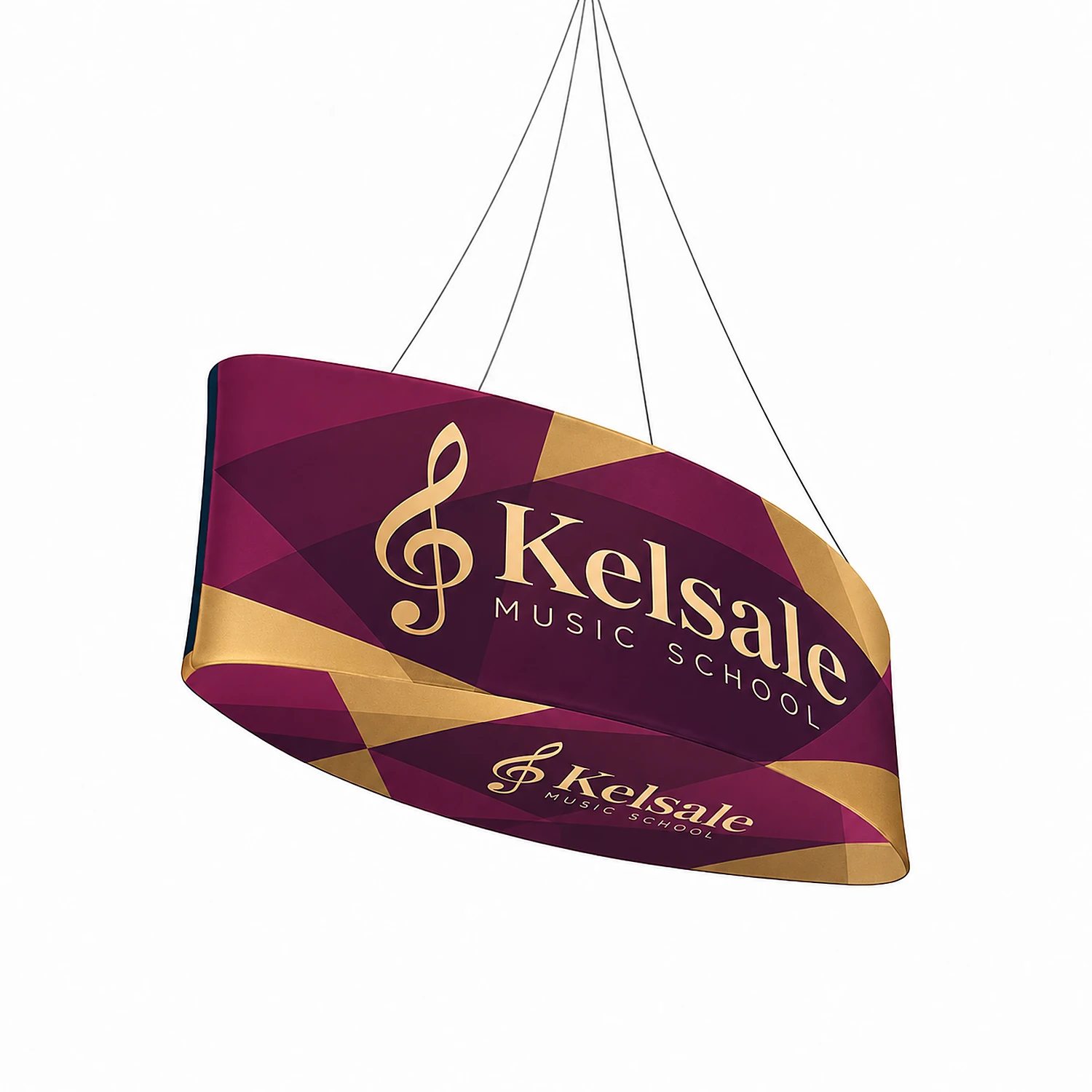 Ellipse Blimp - Hanging Banner System - Double-Sided - 12ft x 48in, shown with example artwork