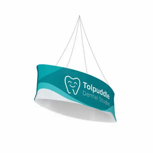 Ellipse Blimp - Hanging Banner System - Double-Sided - 12ft x 48in, shown with example artwork