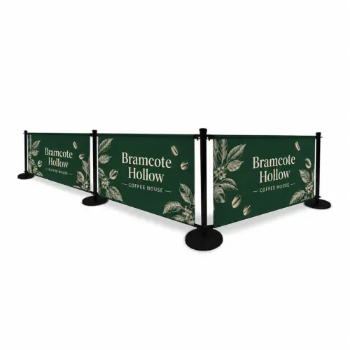 Espresso Café Barrier Kit - Single-Sided - 2000mm - PVC, shown with example artwork