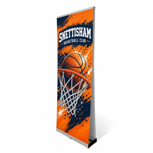 Expovision DUO Roller Banner - 800mm Wide - Double-Sided, shown with example artwork