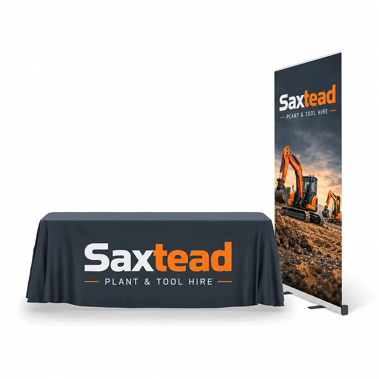 Expovision Roller Banner - 800mm&1780x2780mm Tablecloth Bundle, shown with example artwork