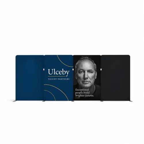 Fabric Display Wall 5.54m x 2.26m, Double-Sided, with Carry Bag, shown with example artwork