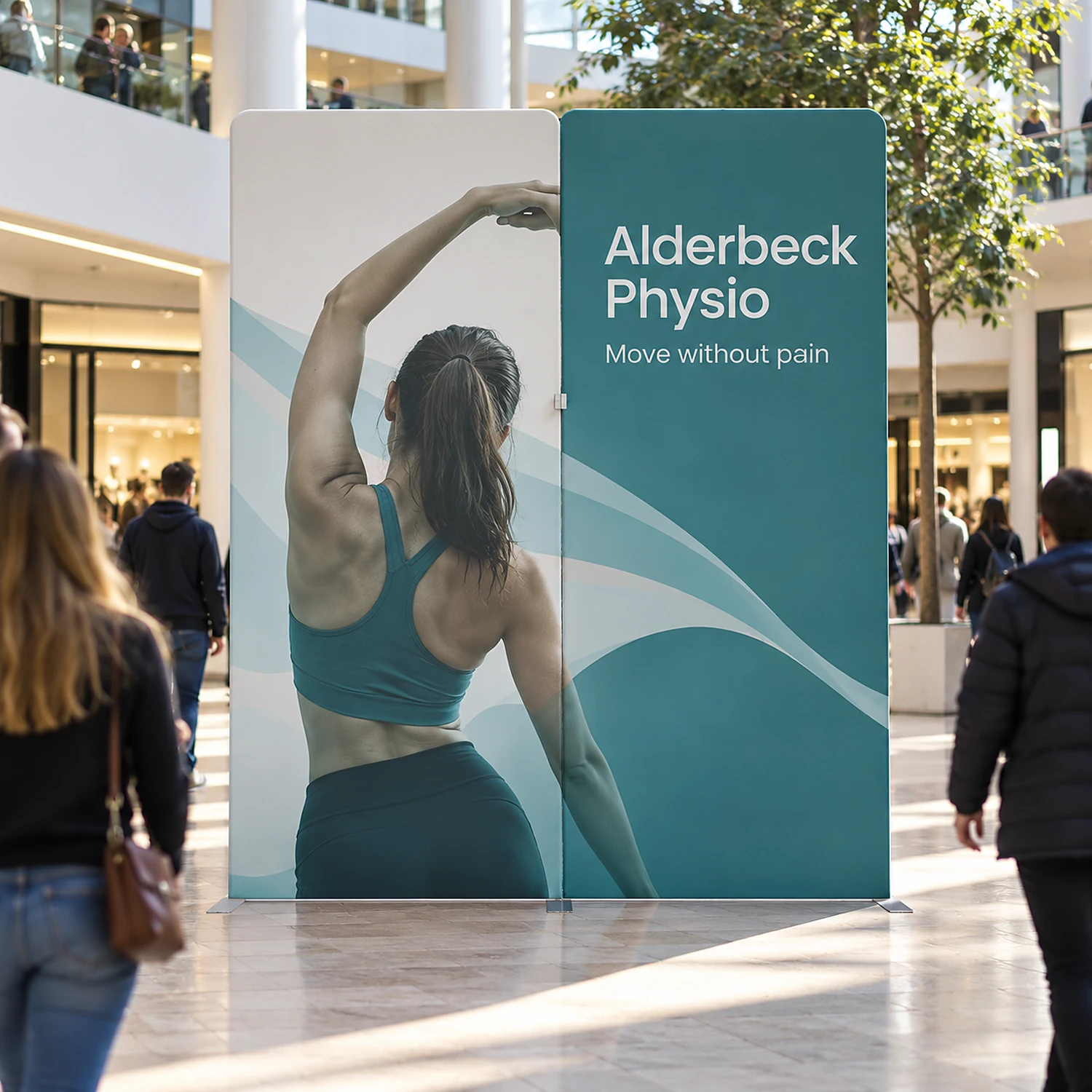 Fabric display wall 2.84m x 3.18m in use at an event, shown with an example design