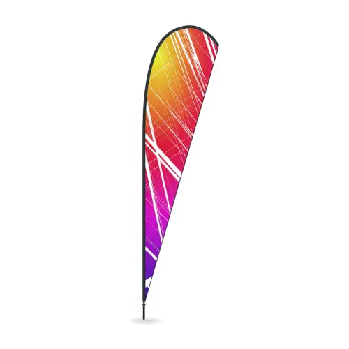 Feather Flag 14ft printed flag on its pole, shown with an example design