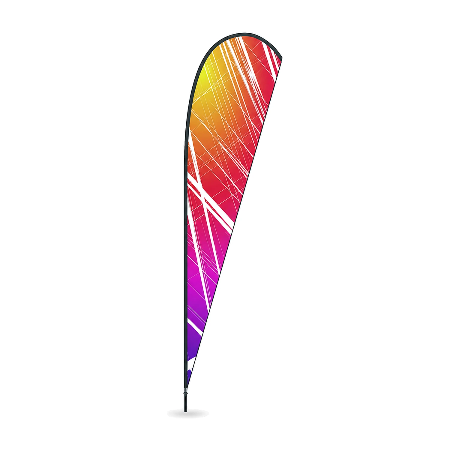 Feather Flag 14ft printed flag on its pole, shown with an example design