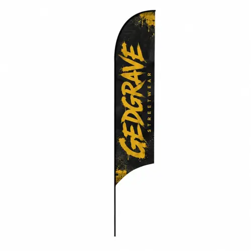 Fibreglass Flag and Pole Kit - Curve - 2.4m - Single-Sided, shown with example artwork