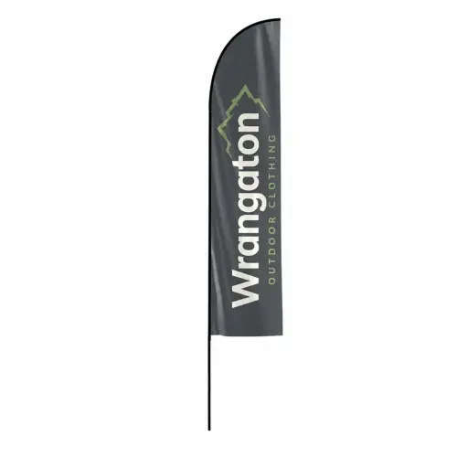 Fibreglass Flag and Pole Kit - Feather - 2.4m - Single-Sided, shown with example artwork