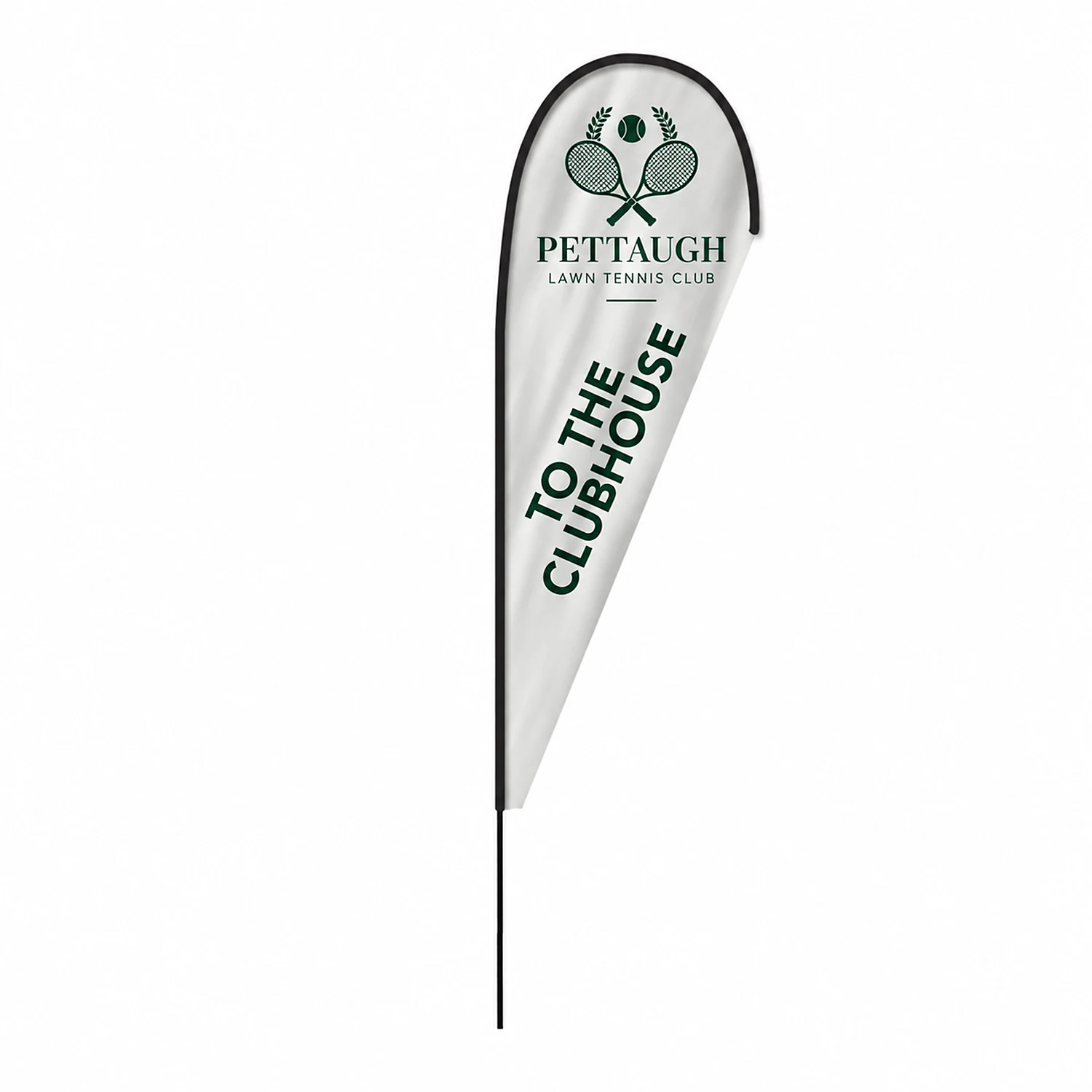 Fibreglass Flag and Pole Kit - Teardrop - 2.0m - Single-Sided, shown with example artwork