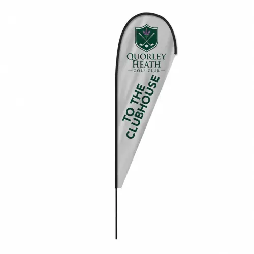 Fibreglass Flag and Pole Kit - Teardrop - 2.6m - Single-Sided, shown with example artwork