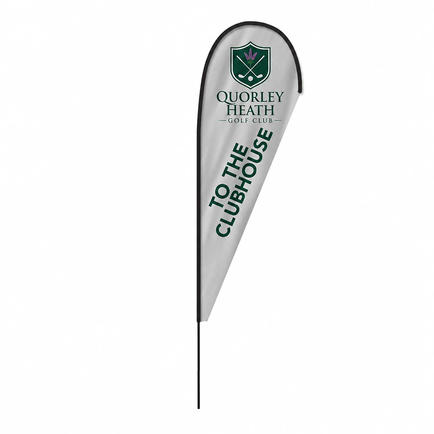 Fibreglass Flag and Pole Kit - Teardrop - 2.6m - Single-Sided, shown with example artwork