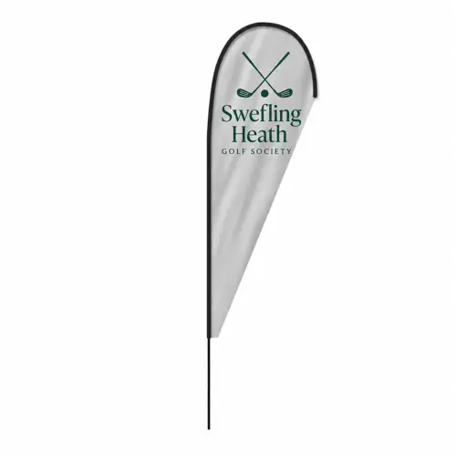 Fibreglass Flag and Pole Kit - Teardrop - 4.8m - Single-Sided, shown with example artwork